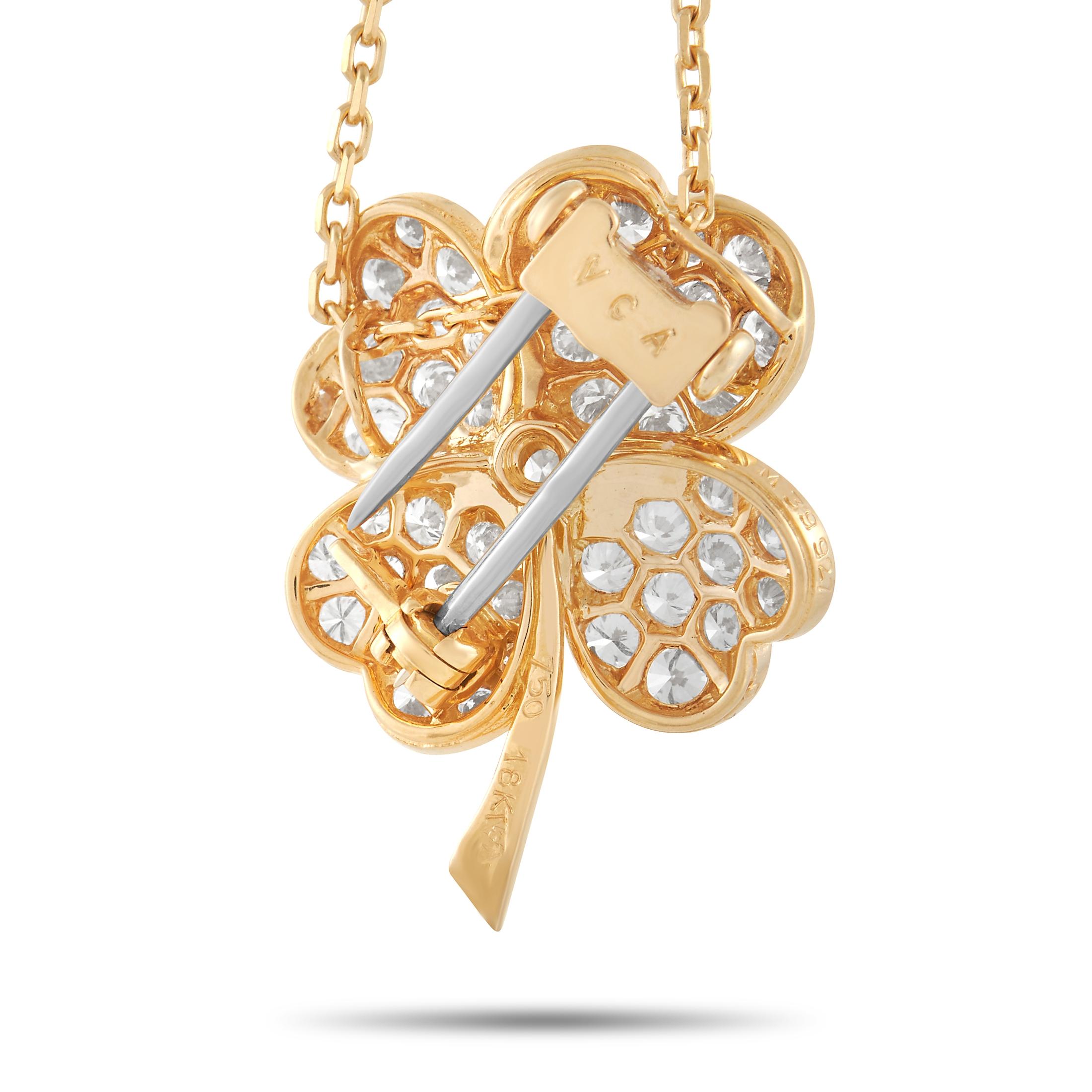 Round Cut Van Cleef & Arpels Cosmos 18K Yellow Gold 1.84 Ct Diamond Flower Brooch/Pendant