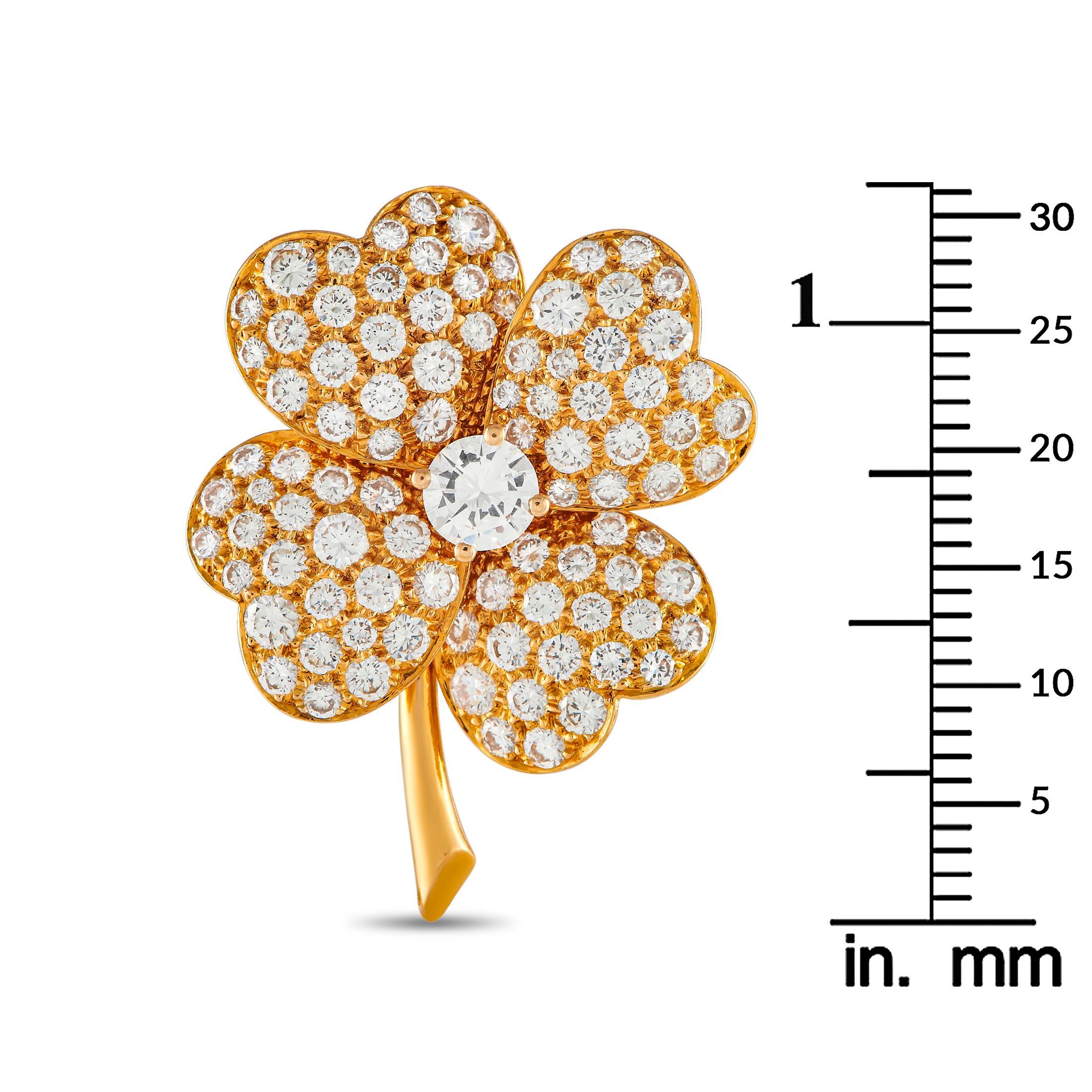 Van Cleef & Arpels Cosmos: 18 Karat Gelbgold Brosche mit 3,65 Karat Diamant-Anhänger (Rundschliff) im Angebot