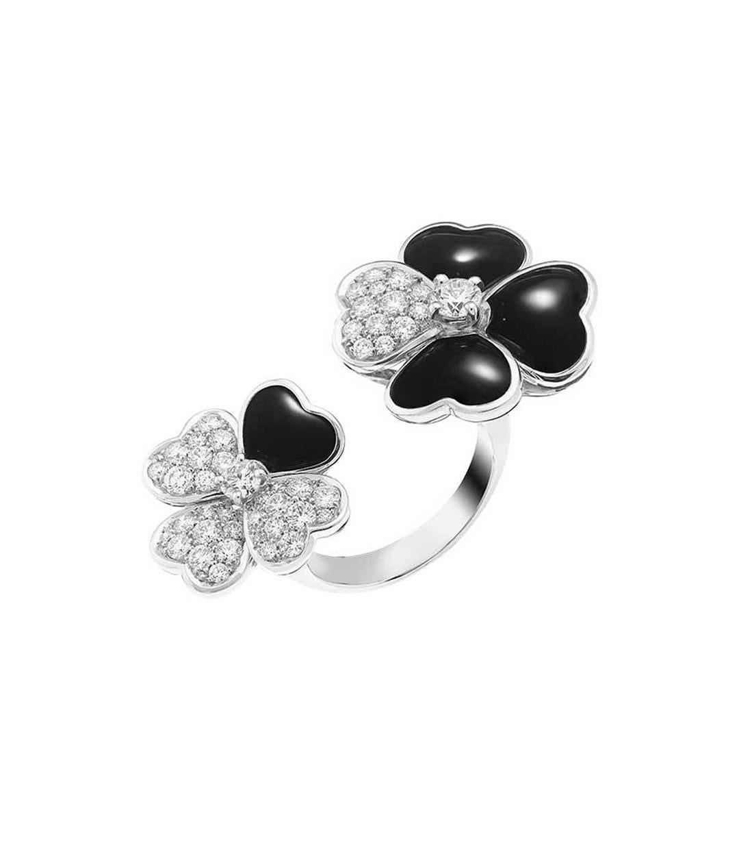 Round Cut Van Cleef & Arpels Cosmos Between the Finger ring Diamond and Onyx For Sale