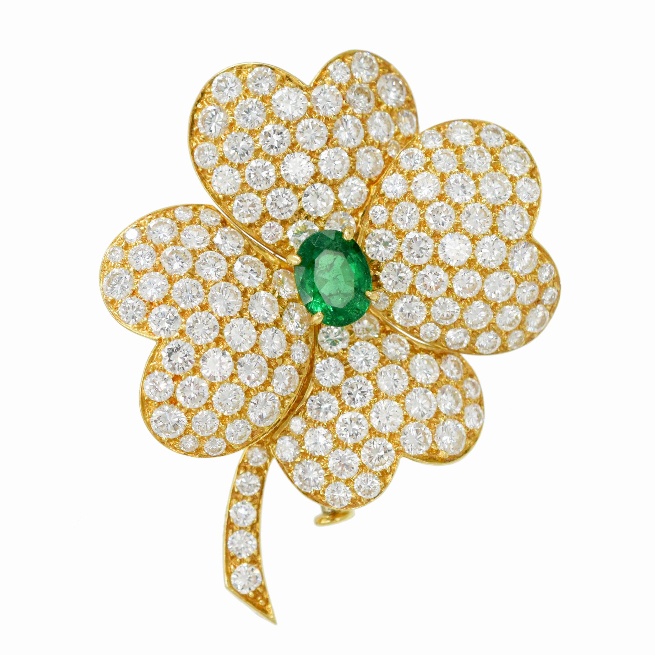 Van Cleef & Arpels 'Cosmos' Diamond and Emerald Earrings and Brooch For Sale 4