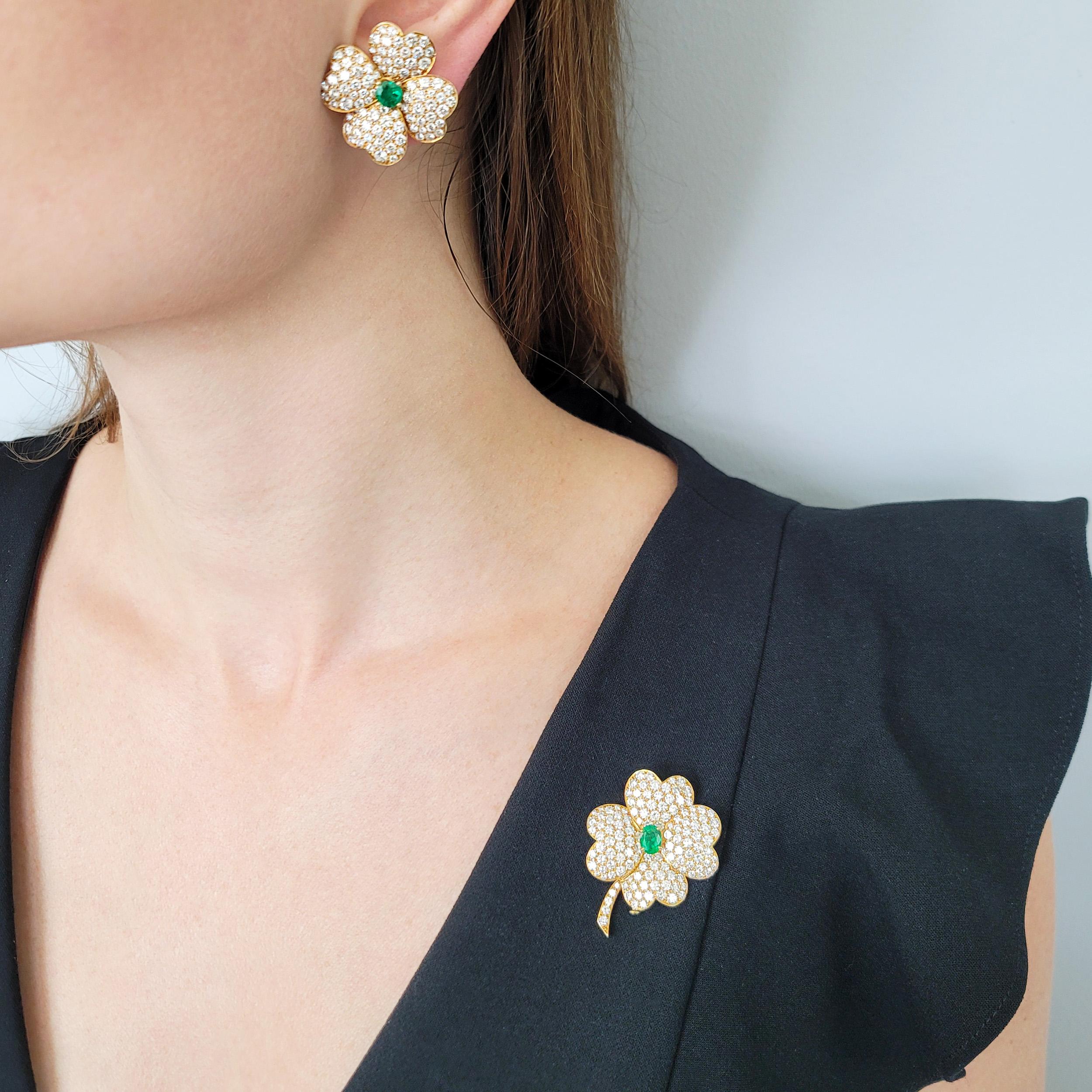 Artist Van Cleef & Arpels 'Cosmos' Diamond and Emerald Earrings and Brooch For Sale