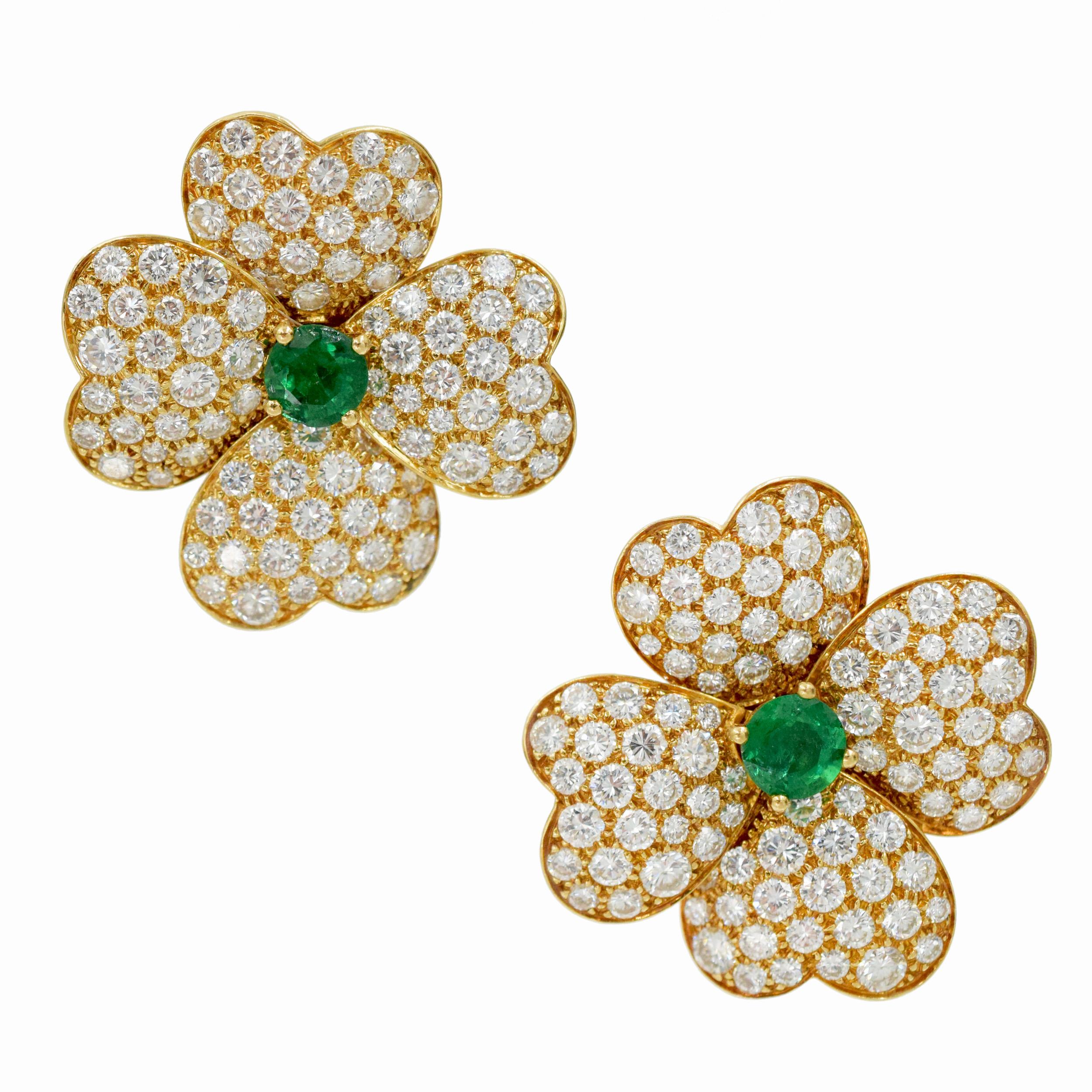Women's Van Cleef & Arpels 'Cosmos' Diamond and Emerald Earrings and Brooch For Sale