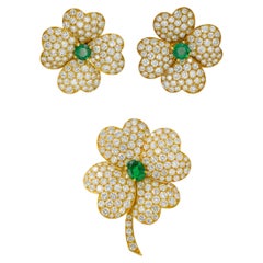 Van Cleef & Arpels 'Cosmos' Diamond and Emerald Earrings and Brooch