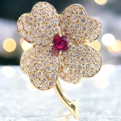 Van Cleef & Arpels Cosmos Diamond And Ruby Yellow Gold Pendant Brooch