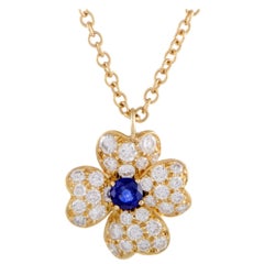 Van Cleef & Arpels Cosmos Diamond and Sapphire Yellow Gold Pendant Necklace