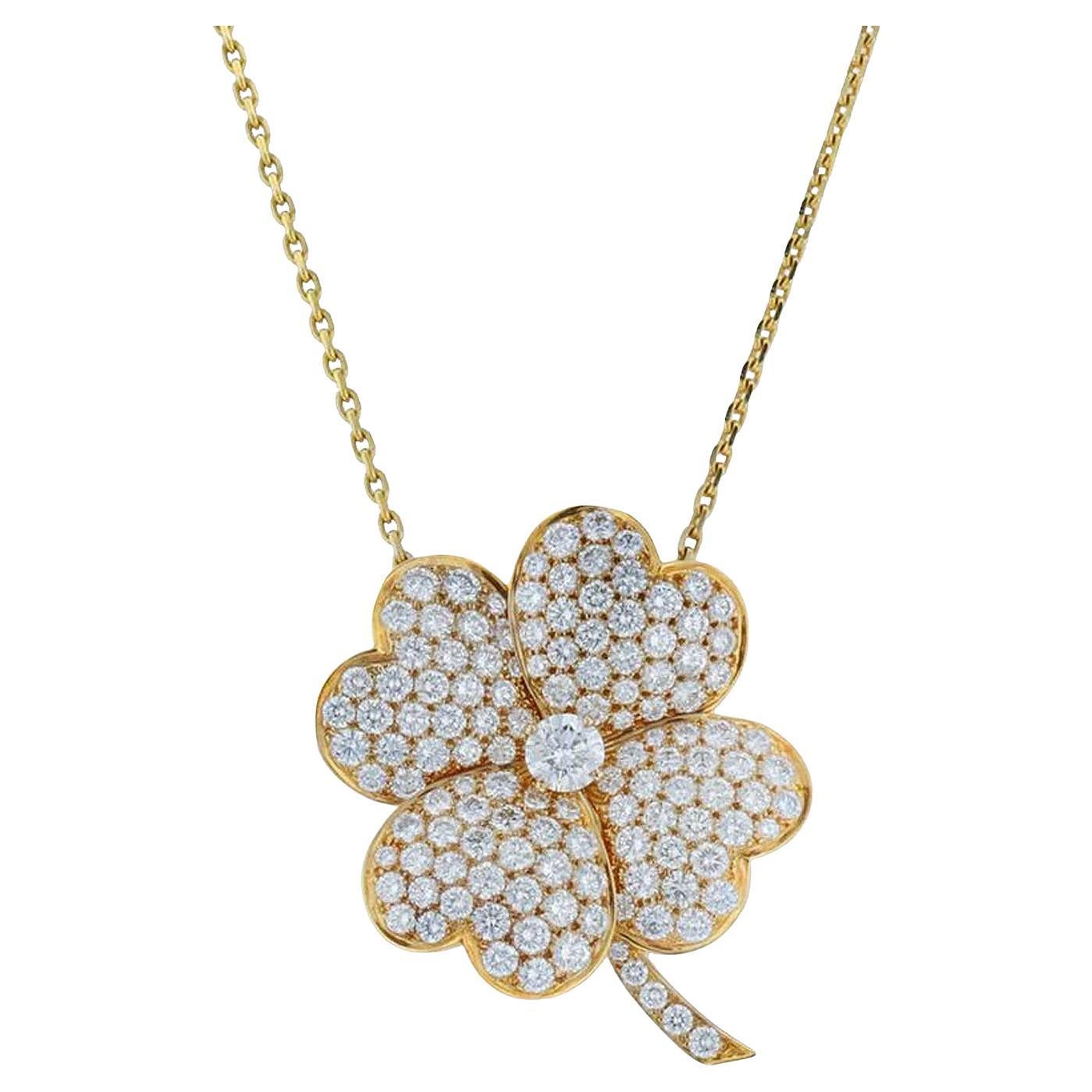 Van Cleef 
Arpels Cosmos Diamond Estate Clover Pin/Pendant 18k Gold Necklace