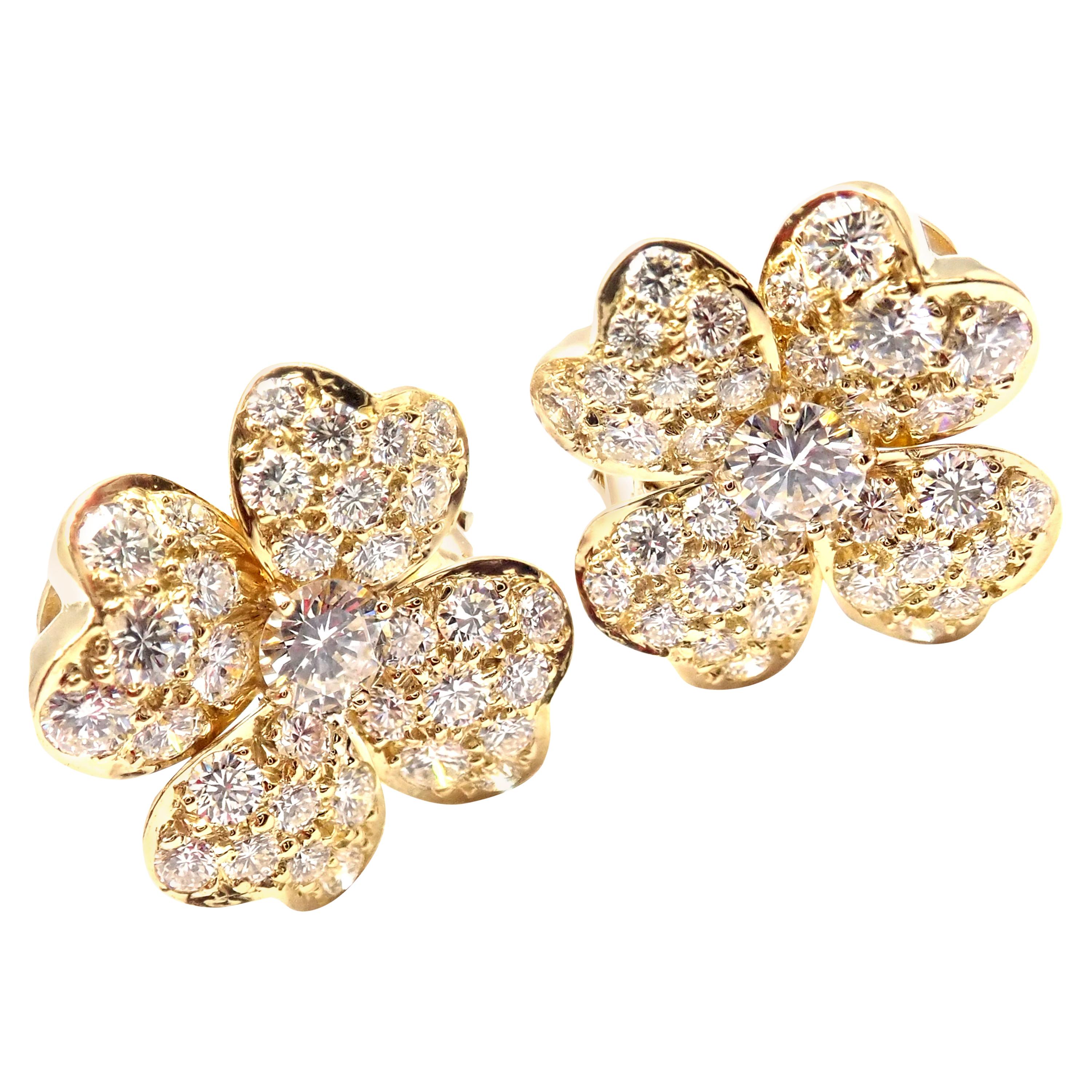 Van Cleef & Arpels Cosmos Diamond Flower Yellow Gold Earrings