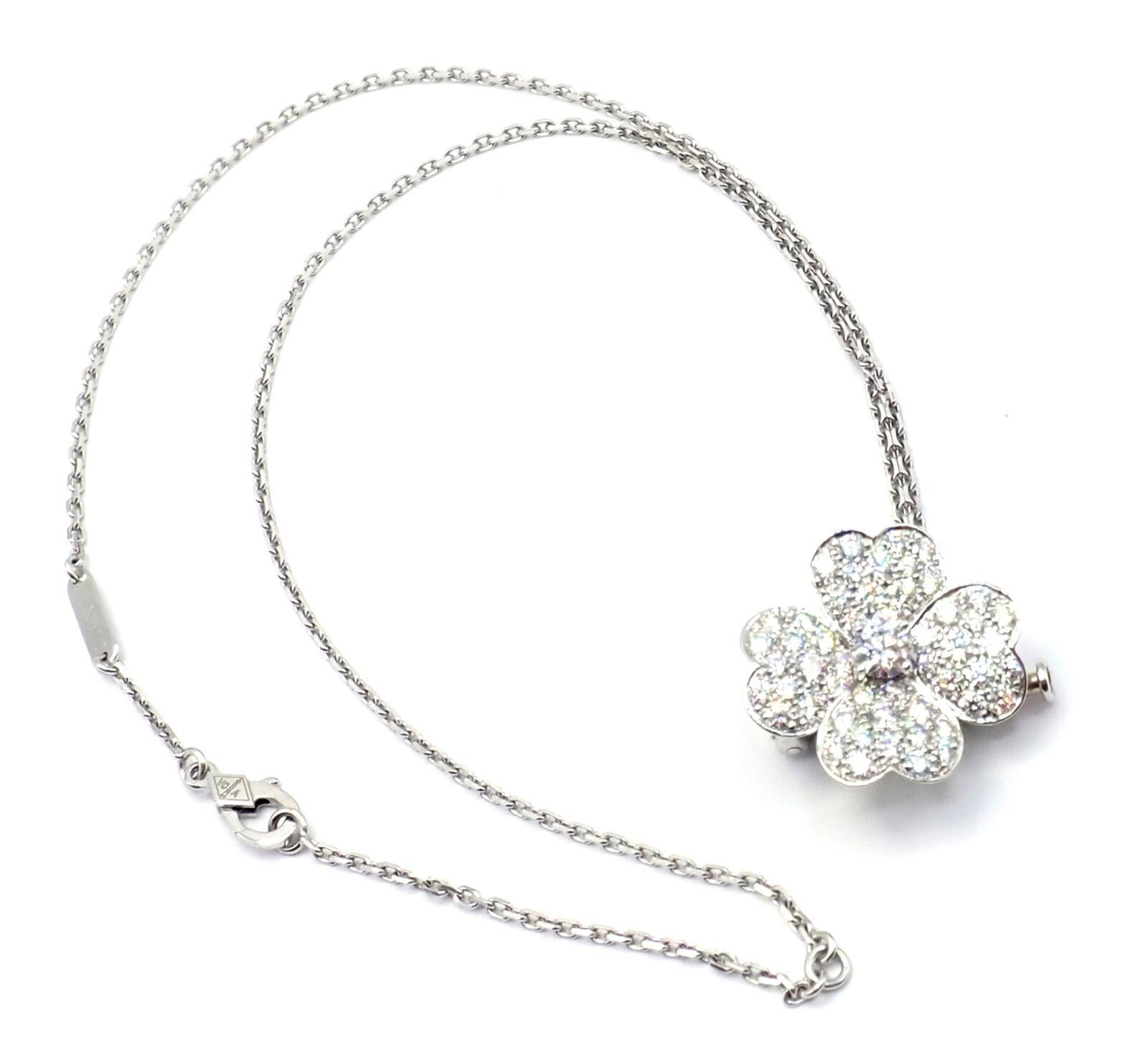 Van Cleef & Arpels Cosmos Diamond Medium White Gold Brooch Pendant Necklace In Excellent Condition For Sale In Holland, PA