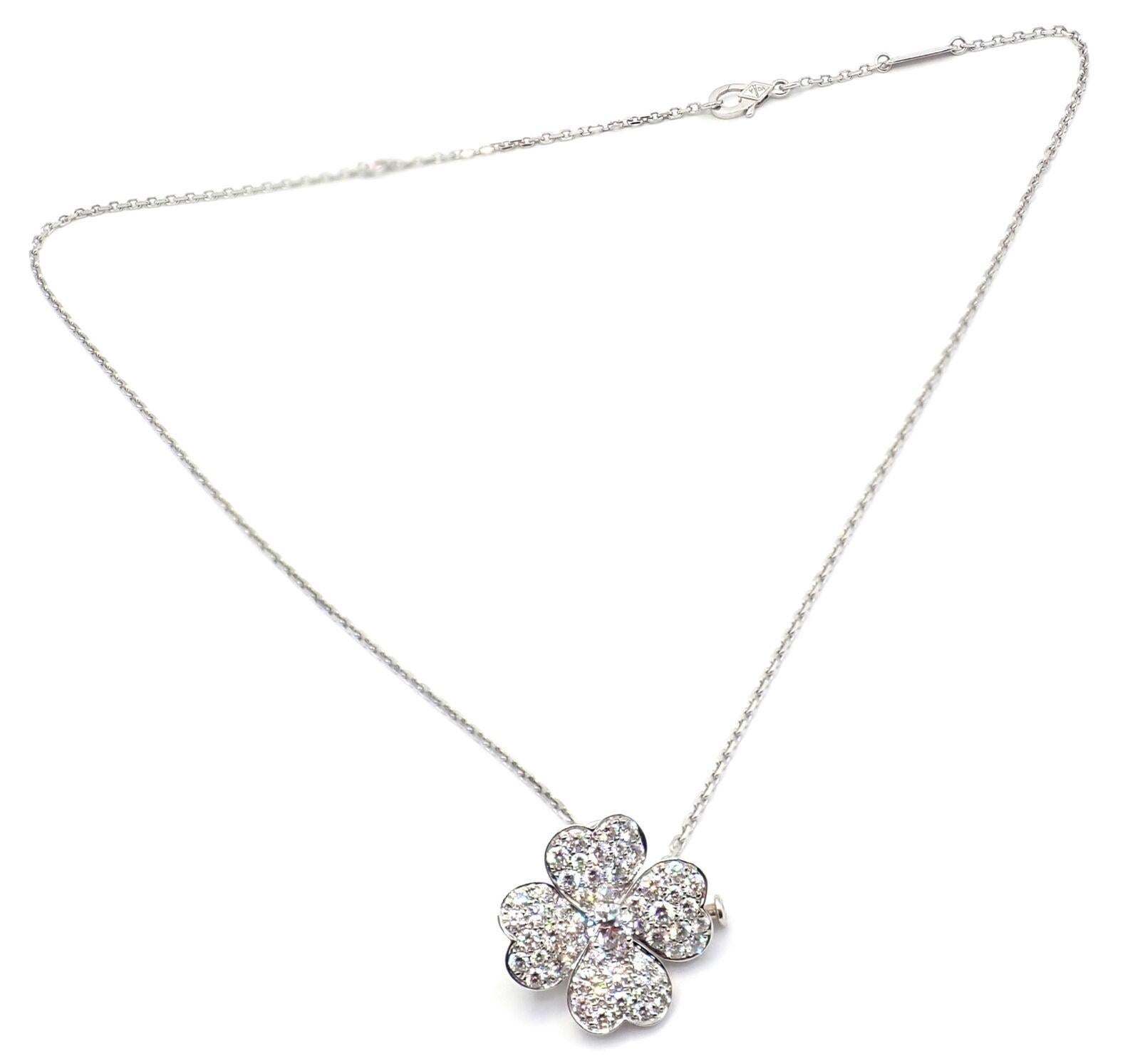 Van Cleef & Arpels Cosmos Diamond Medium White Gold Brooch Pendant Necklace For Sale 3
