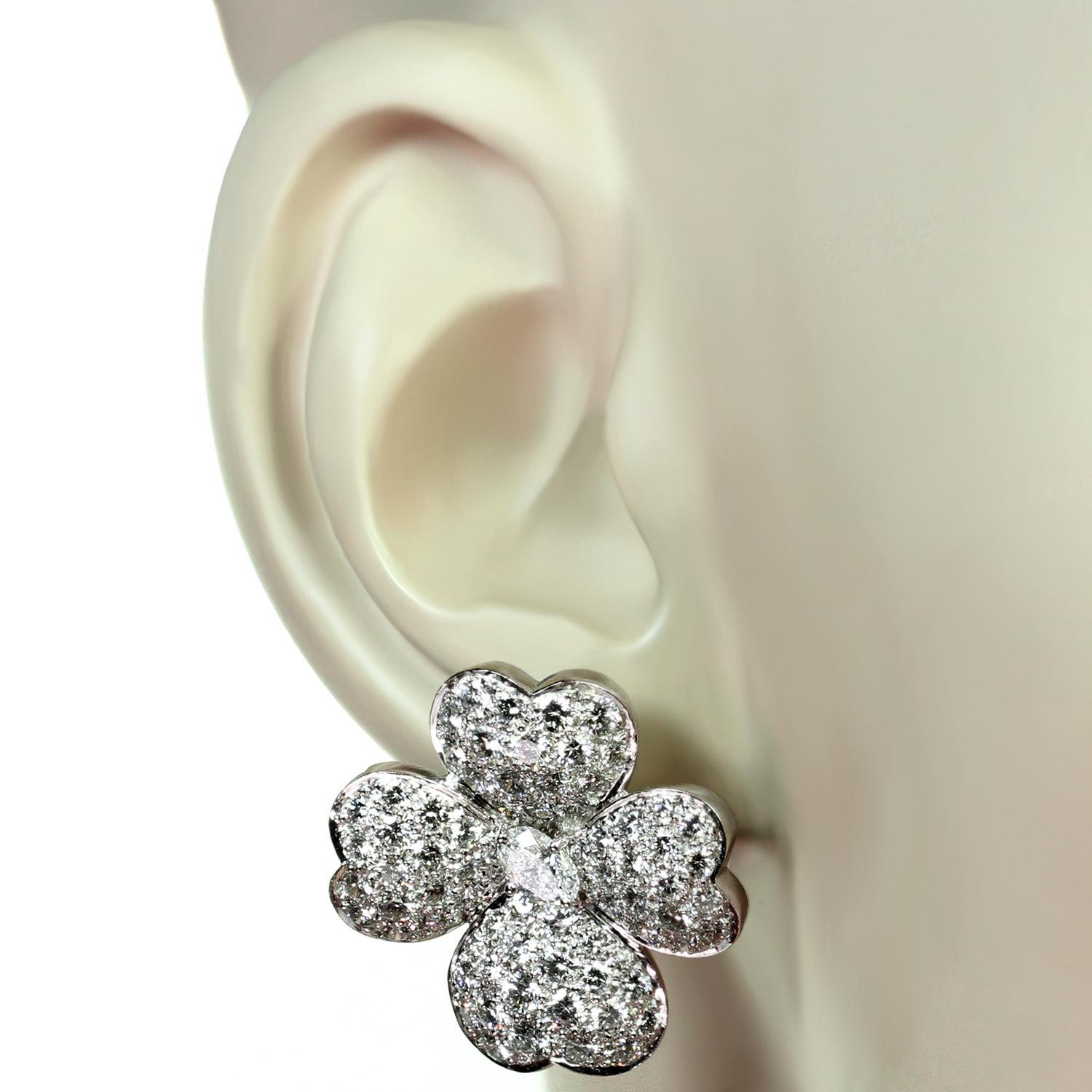 Van Cleef & Arpels Cosmos Diamond Platinum Large Model Clip-On Earrings In Excellent Condition In New York, NY