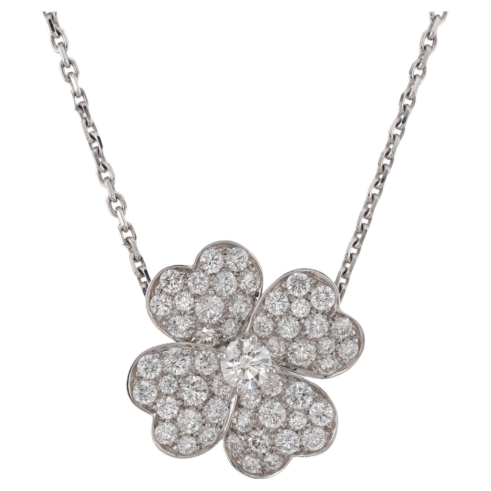 VAN CLEEF & ARPELS Cosmos Diamond White Gold Pendant Clip Necklace