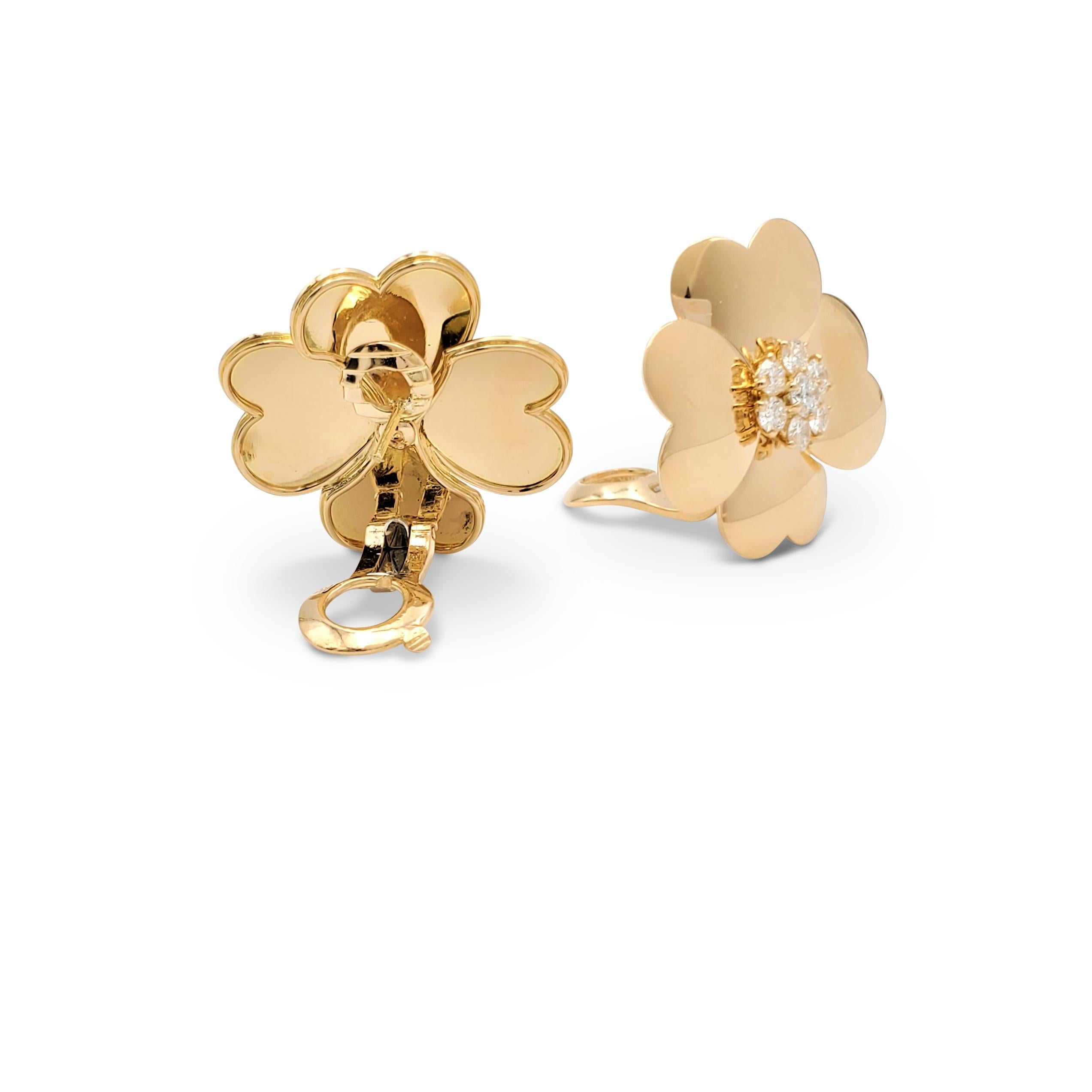 Round Cut Van Cleef & Arpels 'Cosmos' Yellow Gold and Diamond Earrings