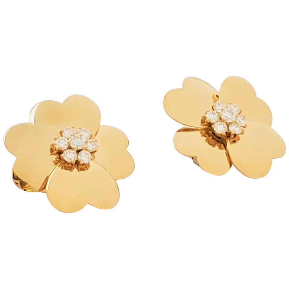 Van Cleef and Arpels 'Frivole' Yellow Gold and Diamonds Earrings, Small