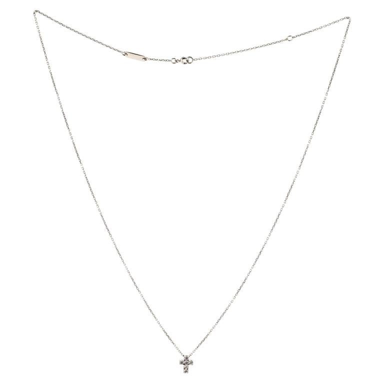 Van Cleef & Arpels Cross Pendant Necklace 18K White Gold and Diamonds Min