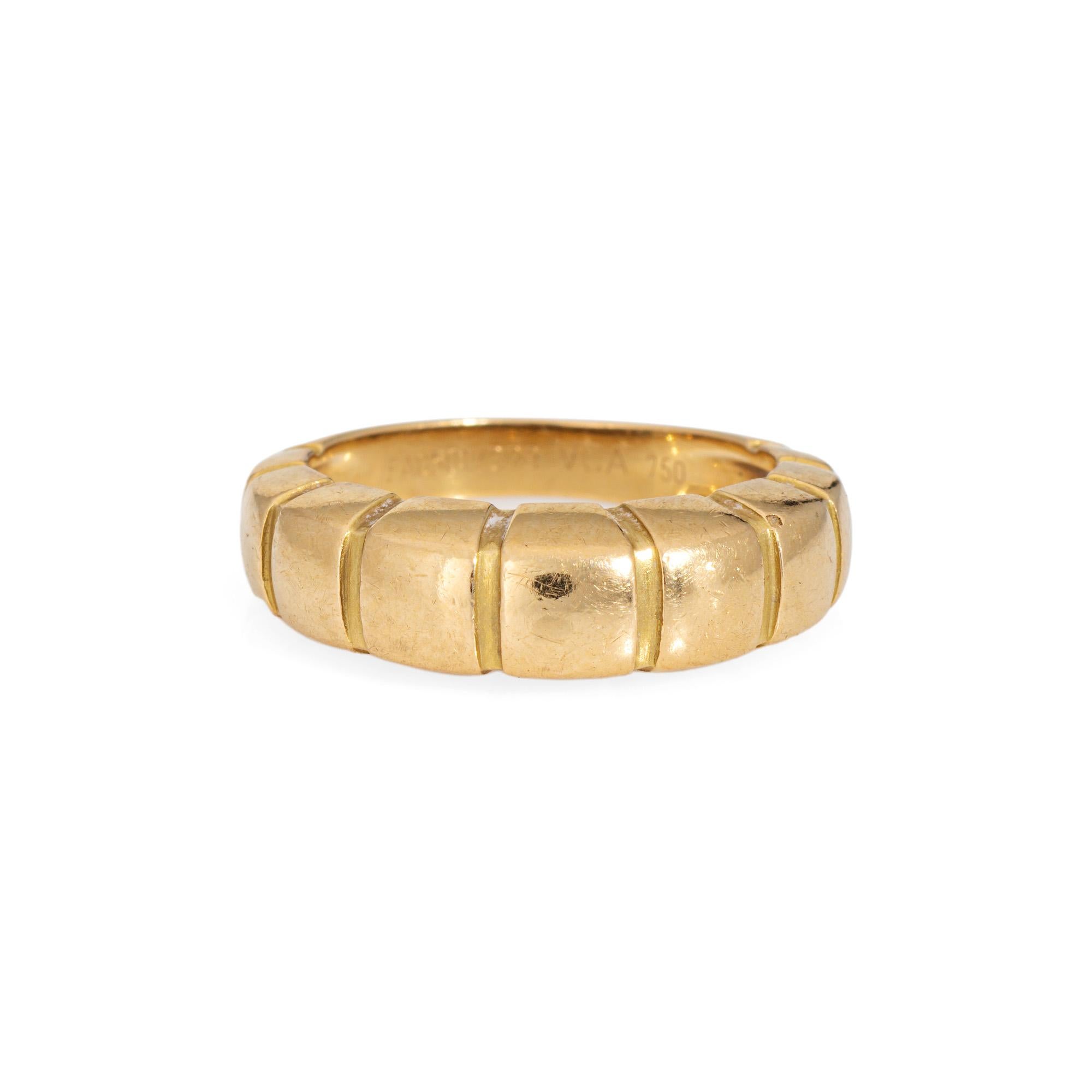 Vintage Van Cleef & Arpels 'cube' ring crafted in 18k yellow gold (circa 1980s)

The low dome band is designed with a 'cube' pattern in 18k yellow gold. The ring is great worn alone or stacked. No VCA box or papers. 

The ring is in very good