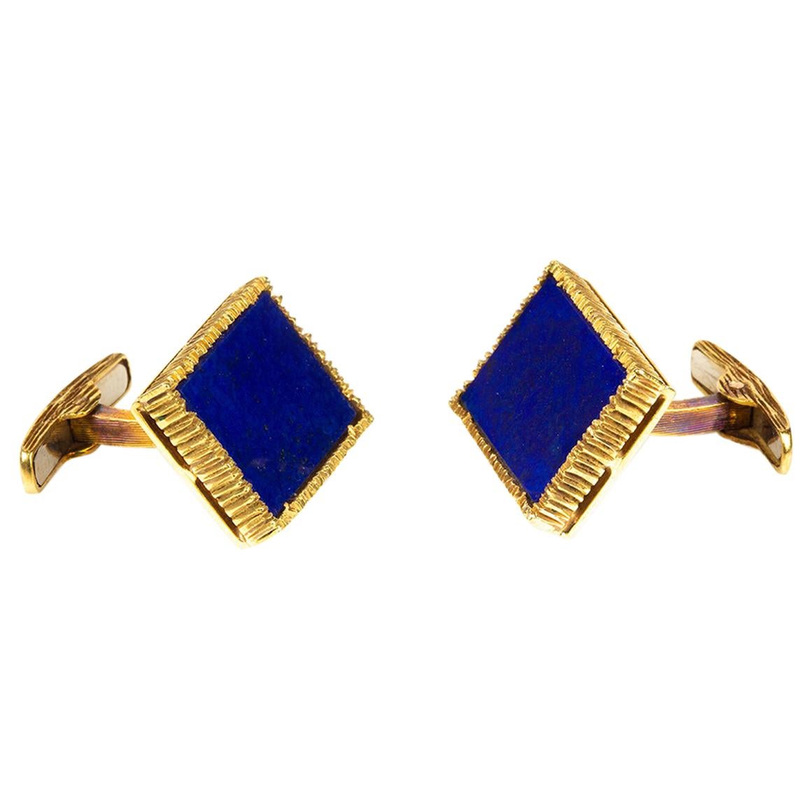 Van Cleef & Arpels Cufflinks, 18 Karat Gold & Natural Lapis Lazuli, French, 1965