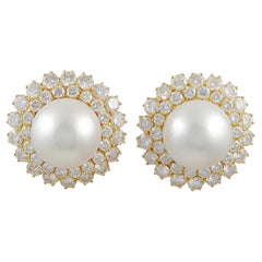 VAN CLEEF & ARPELS Cultured Button-Shaped Pearl and Diamond Ear Clips