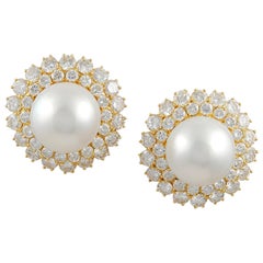 Van Cleef & Arpels Diamond Cultured Pearl Yellow Gold Ear Clips