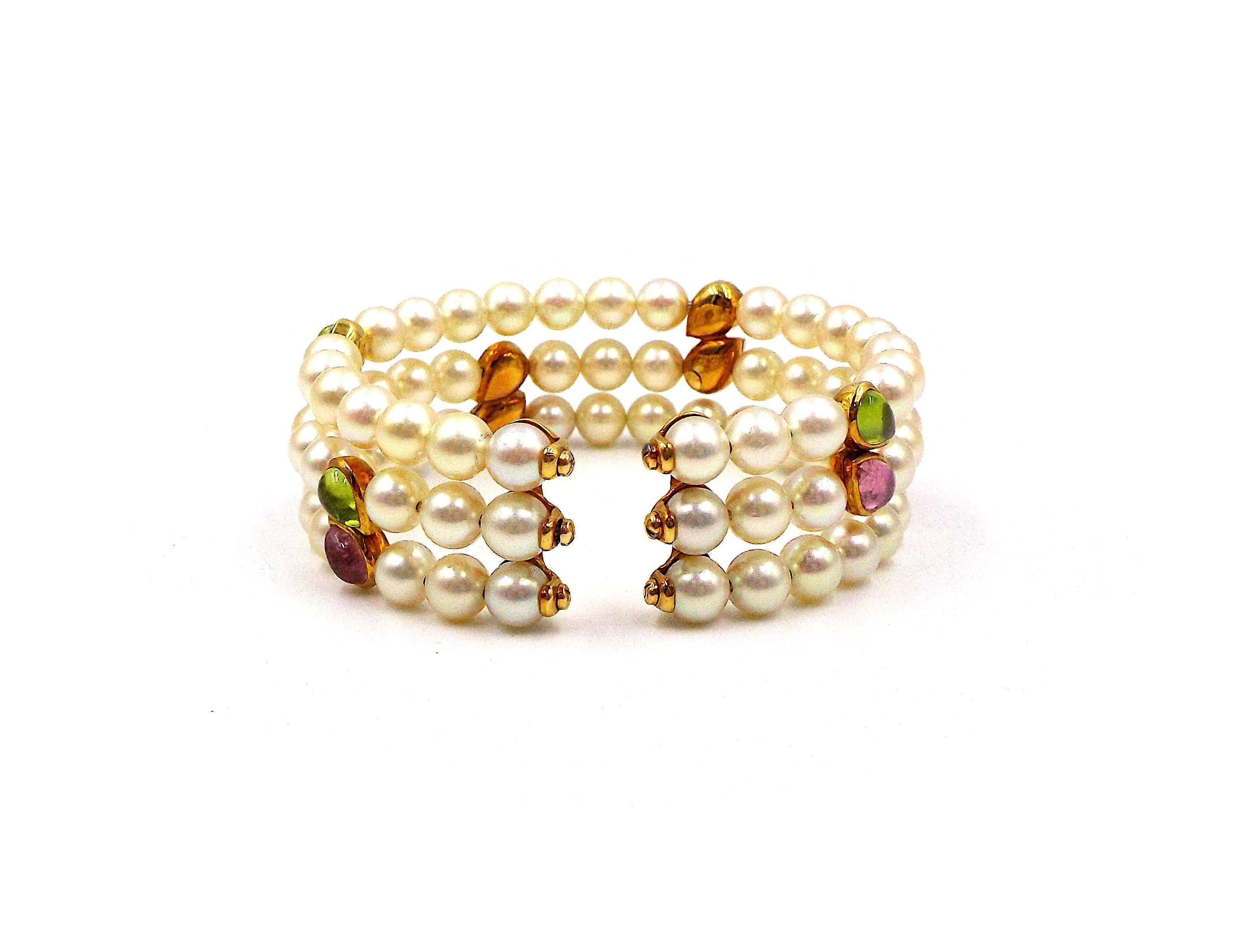 Cabochon Van Cleef & Arpels Cultured Pearl Multi Gemstone Choker Bracelet Set