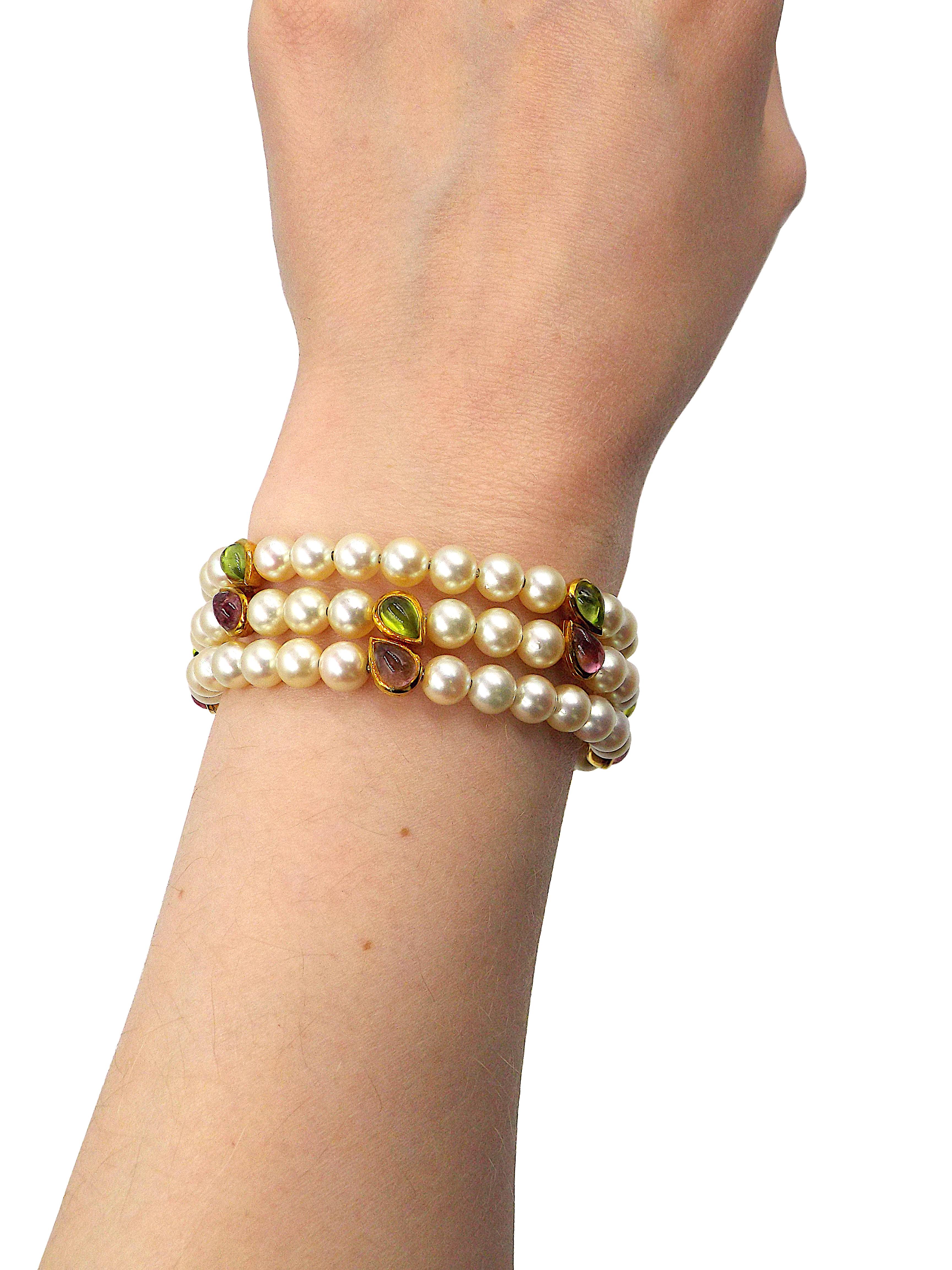 Van Cleef & Arpels Cultured Pearl Multi Gemstone Choker Bracelet Set 1