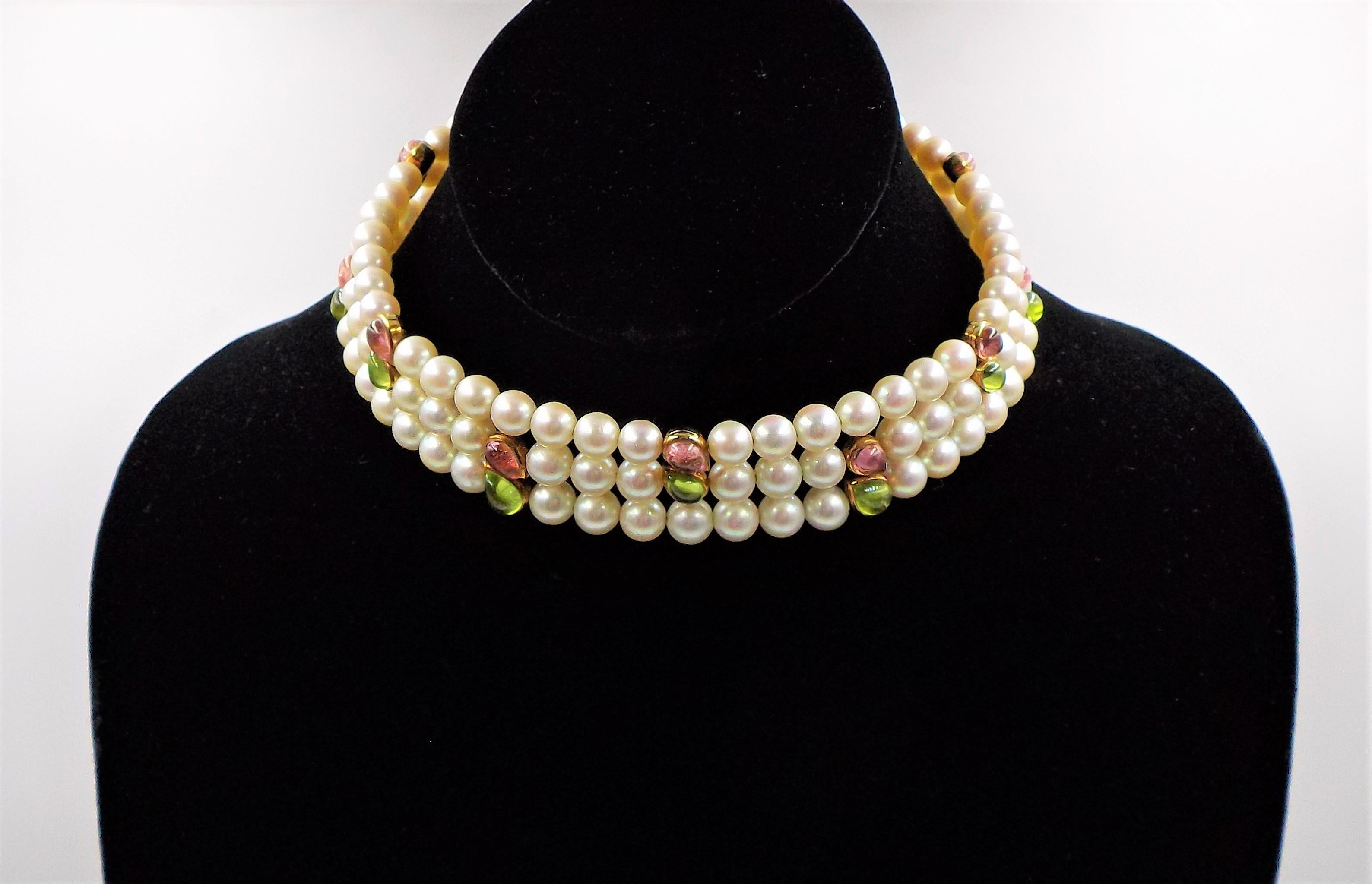 Van Cleef & Arpels Cultured Pearl Multi Gemstone Choker Bracelet Set 2