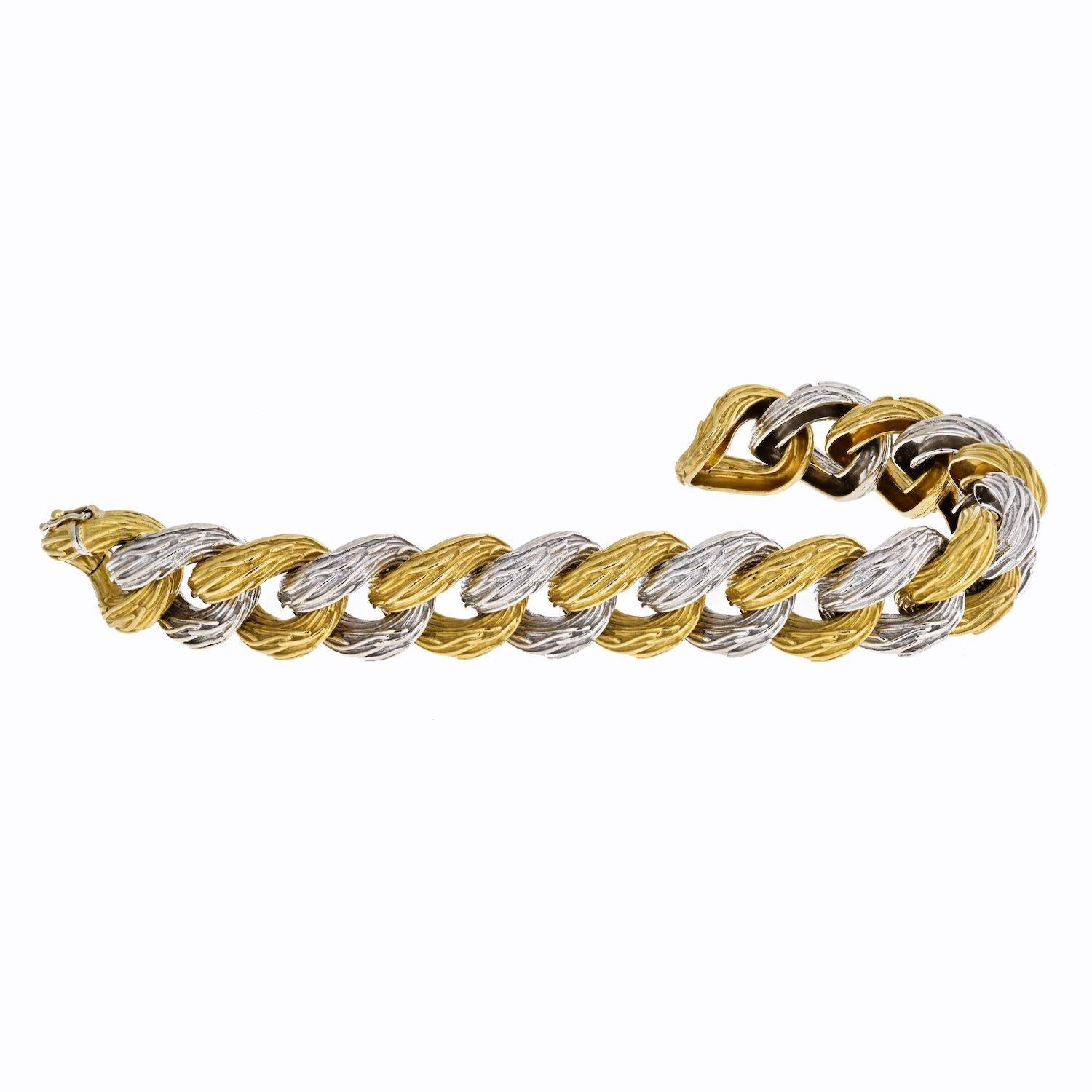 Modern Van Cleef & Arpels Curb Link Two-Tone Vintage Gold Bracelet