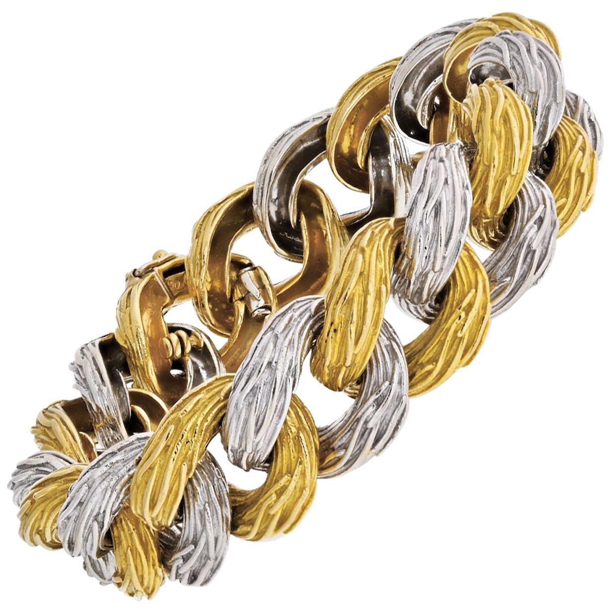Van Cleef & Arpels Curb Link Two-Tone Vintage Gold Bracelet