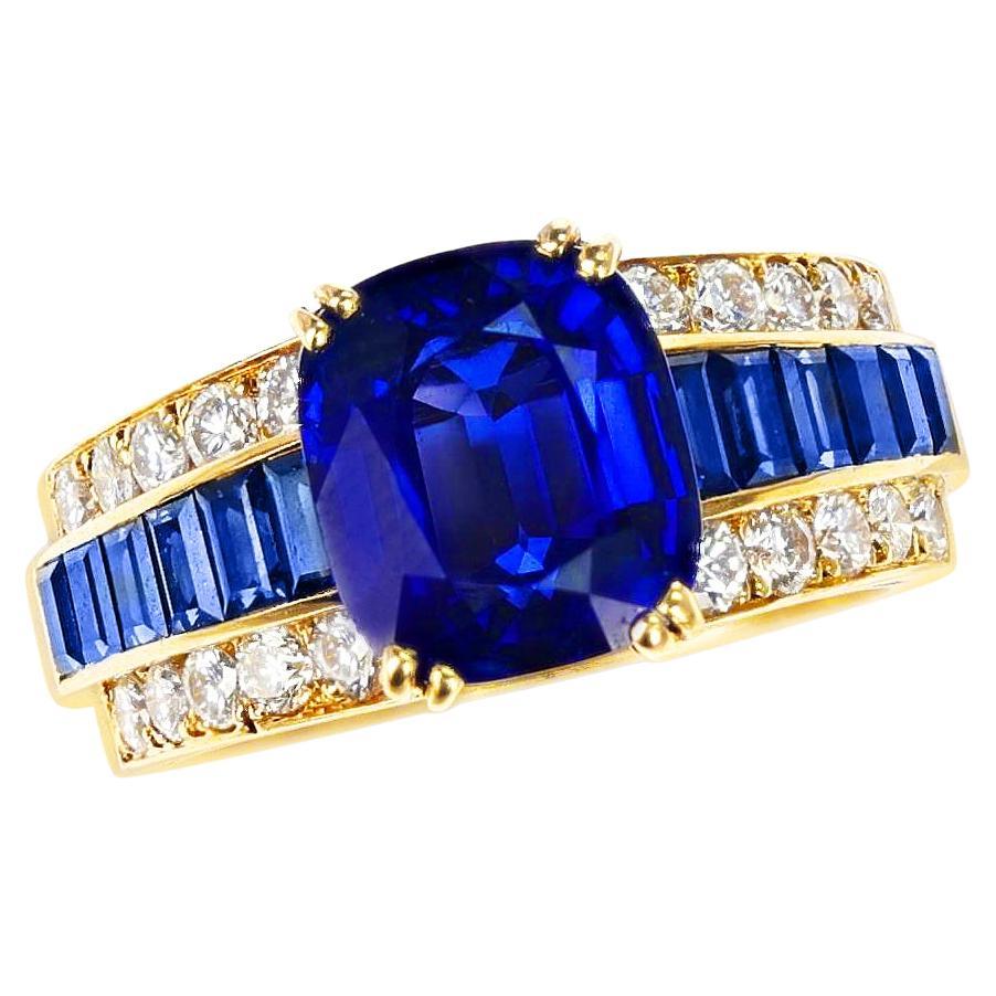 Van Cleef & Arpels Cushion-Cut Sapphire with Sapphire & Diamonds Engagement Ring