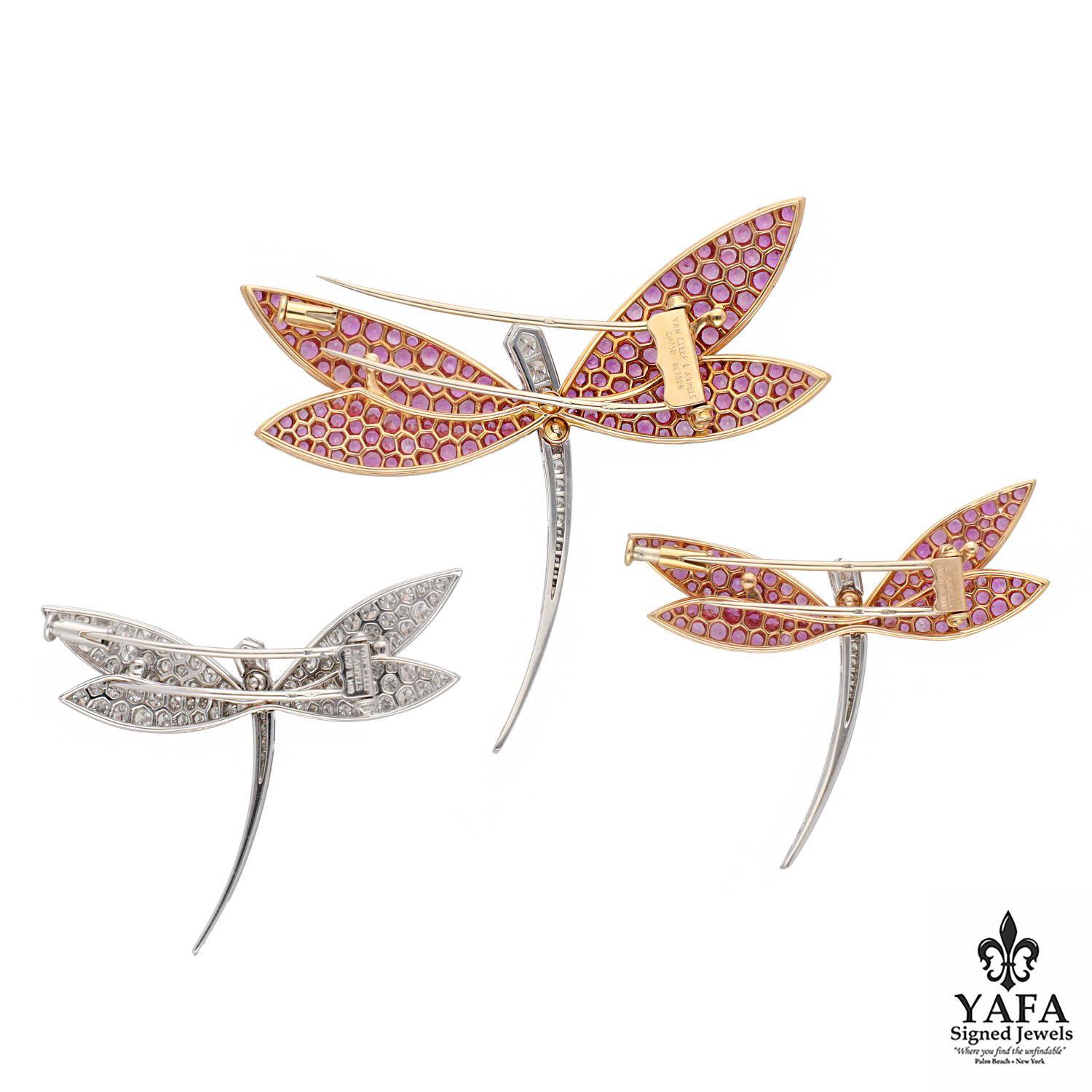 Round Cut Van Cleef & Arpels Daphne 3-Piece Dragon Fly Brooch Suite For Sale