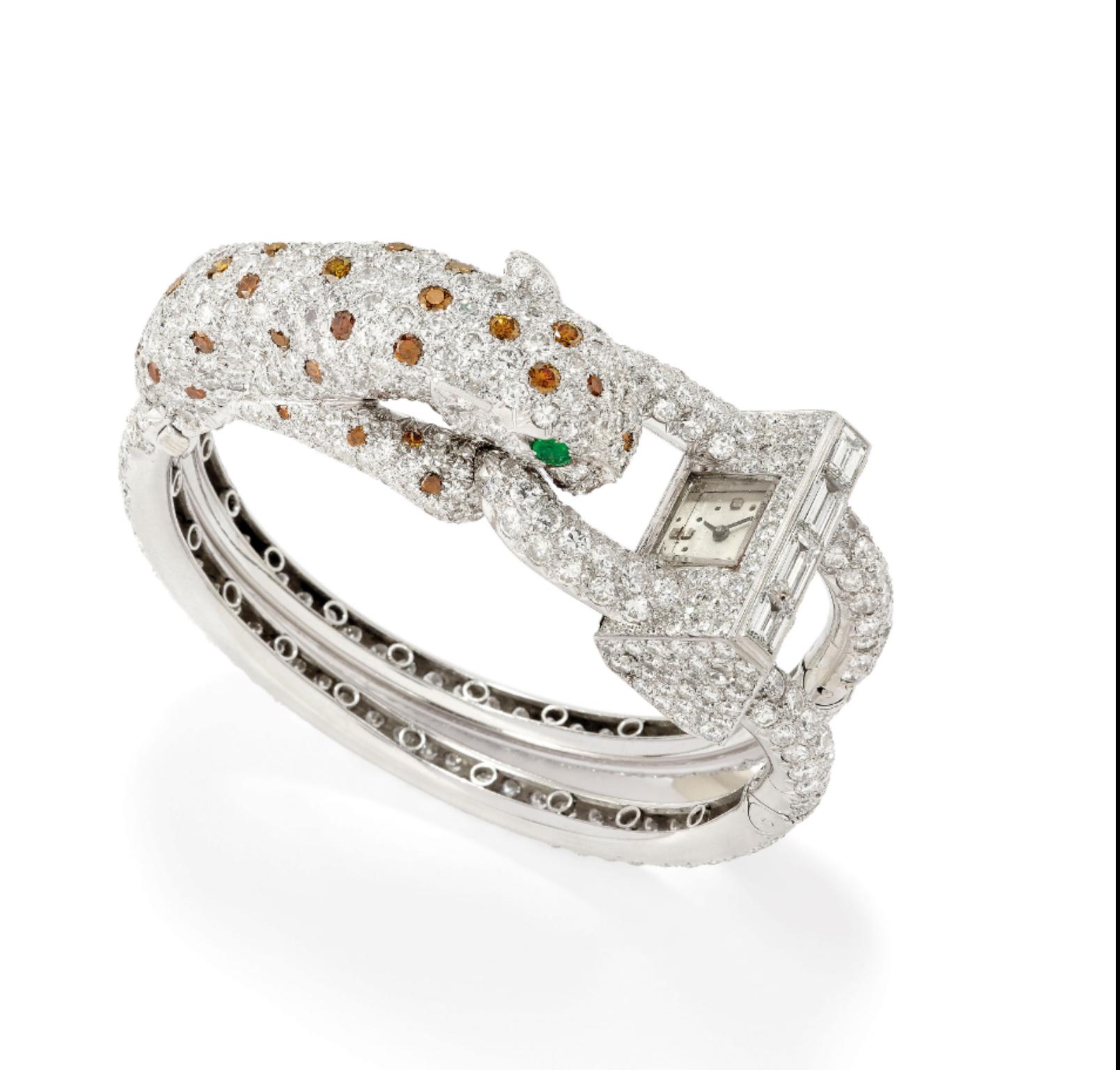 Van Cleef & Arpels, David Webb: einzigartige Leoparden-Diamant-Uhr im Zustand „Hervorragend“ im Angebot in New York, NY