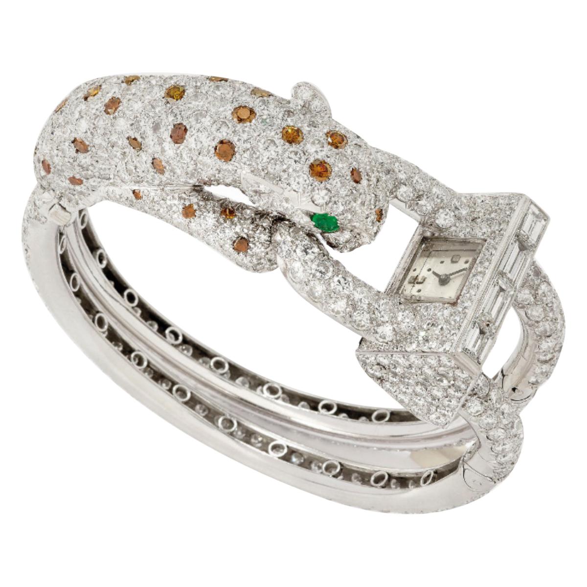 Van Cleef & Arpels, David Webb Unique Leopard Diamond Watch For Sale