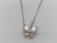 Van Cleef & Arpels De Papillon White Mother of Pearl Diamond Butterfly Necklace