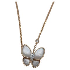 Van Cleef & Arpels De Papillon White Mother of Pearl Diamond Butterfly Necklace