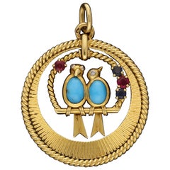 Van Cleef & Arpels Delightful 18ct Yellow Gold and Gem-Set 'Love Bird' Pendant