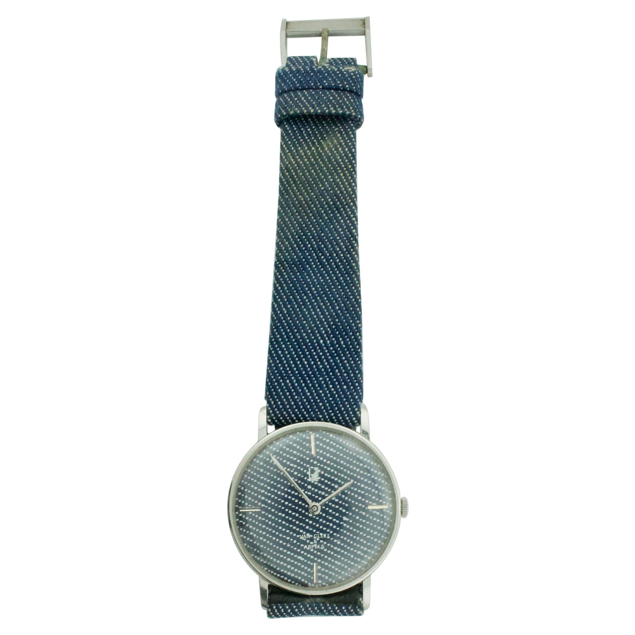 Van Cleef & Arpels Denim-Uhr aus Edelstahl mit 3 Extrabändern und Beutel