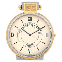 Retro Van Cleef & Arpels Desk Clock 820.P06 Quartz Watch Gold & Stainless Steel