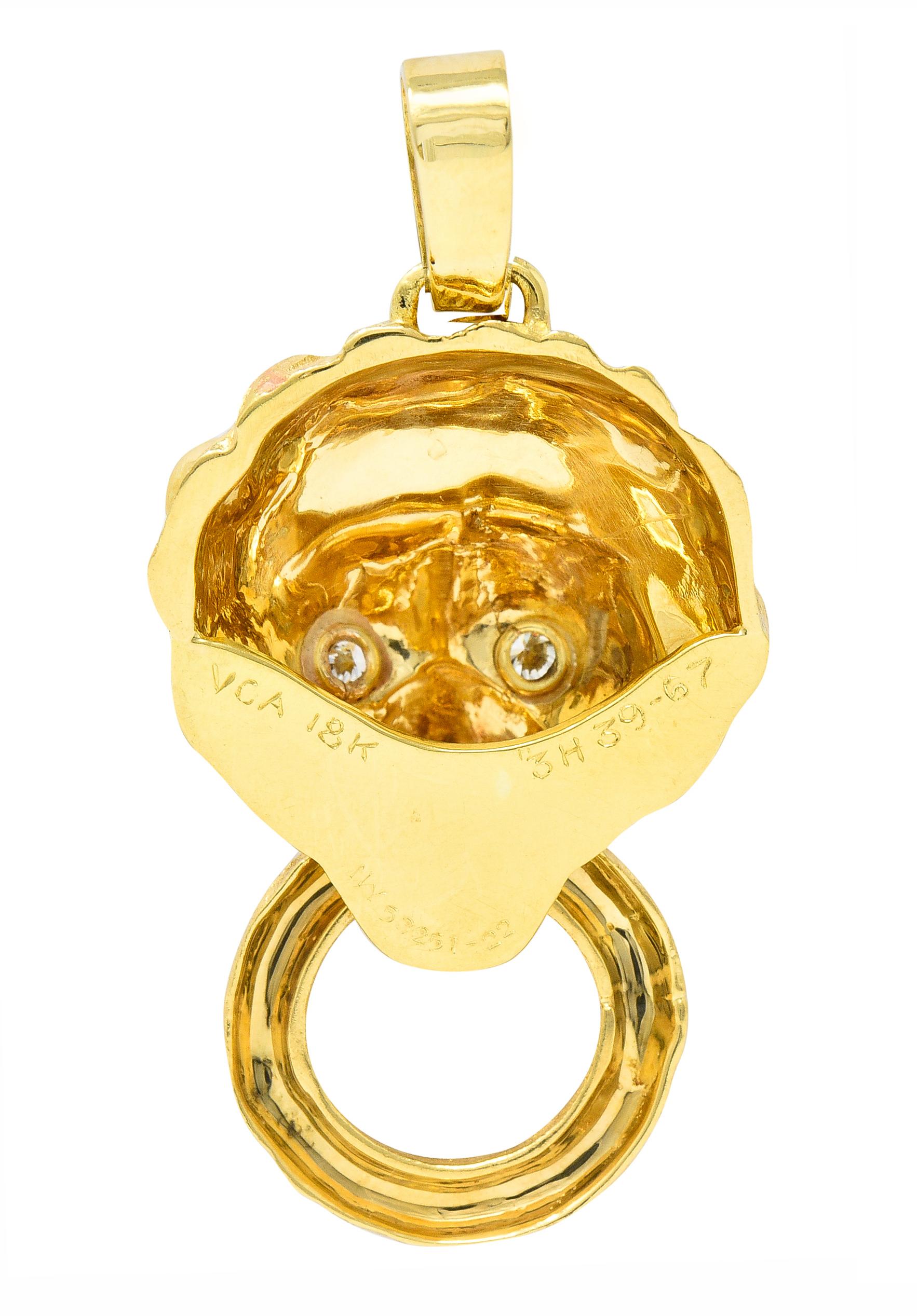 Contemporary Van Cleef & Arpels Diamond 18 Karat Gold Barquerolles Lion Door Knocker Pendant