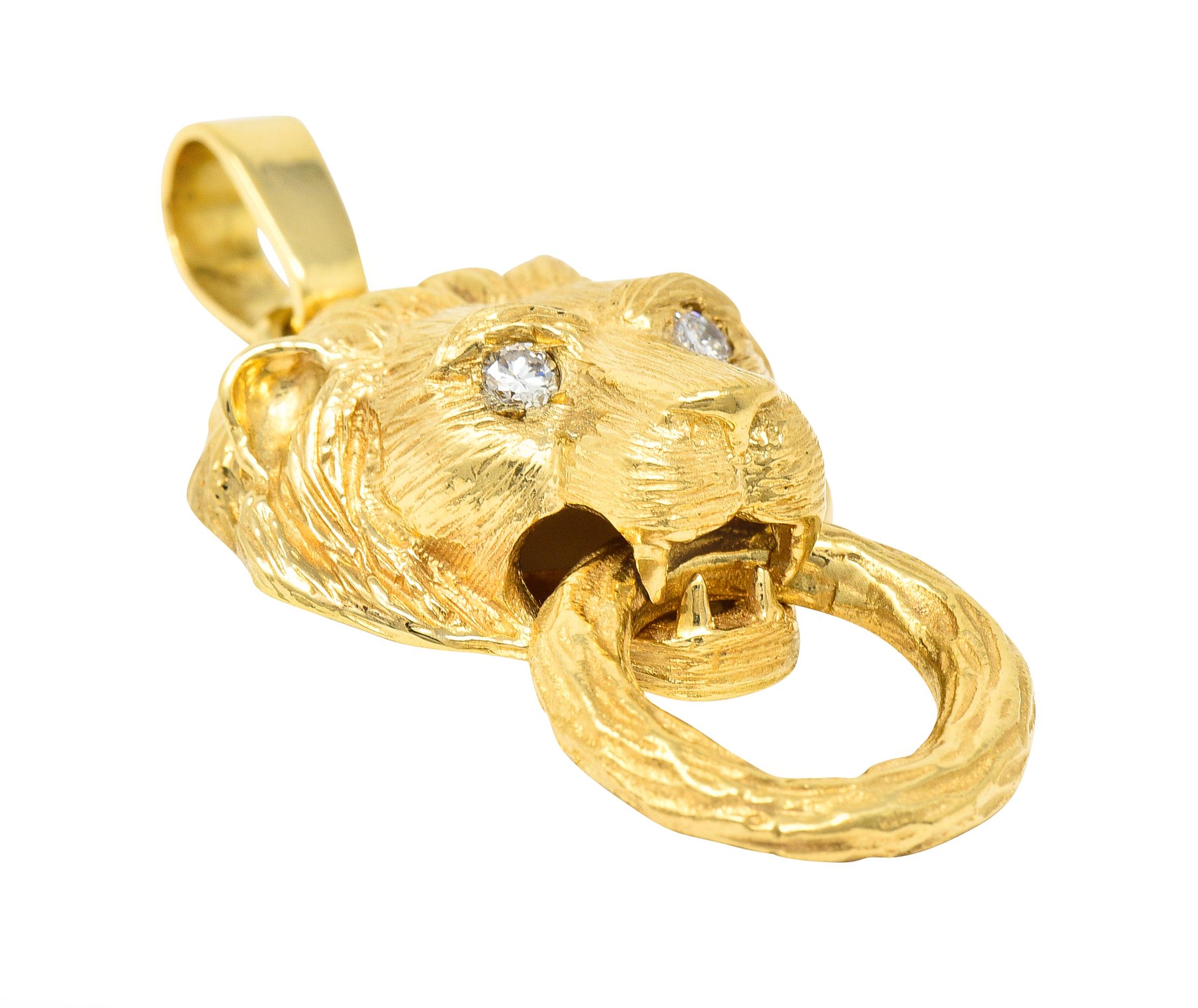 Women's or Men's Van Cleef & Arpels Diamond 18 Karat Gold Barquerolles Lion Door Knocker Pendant