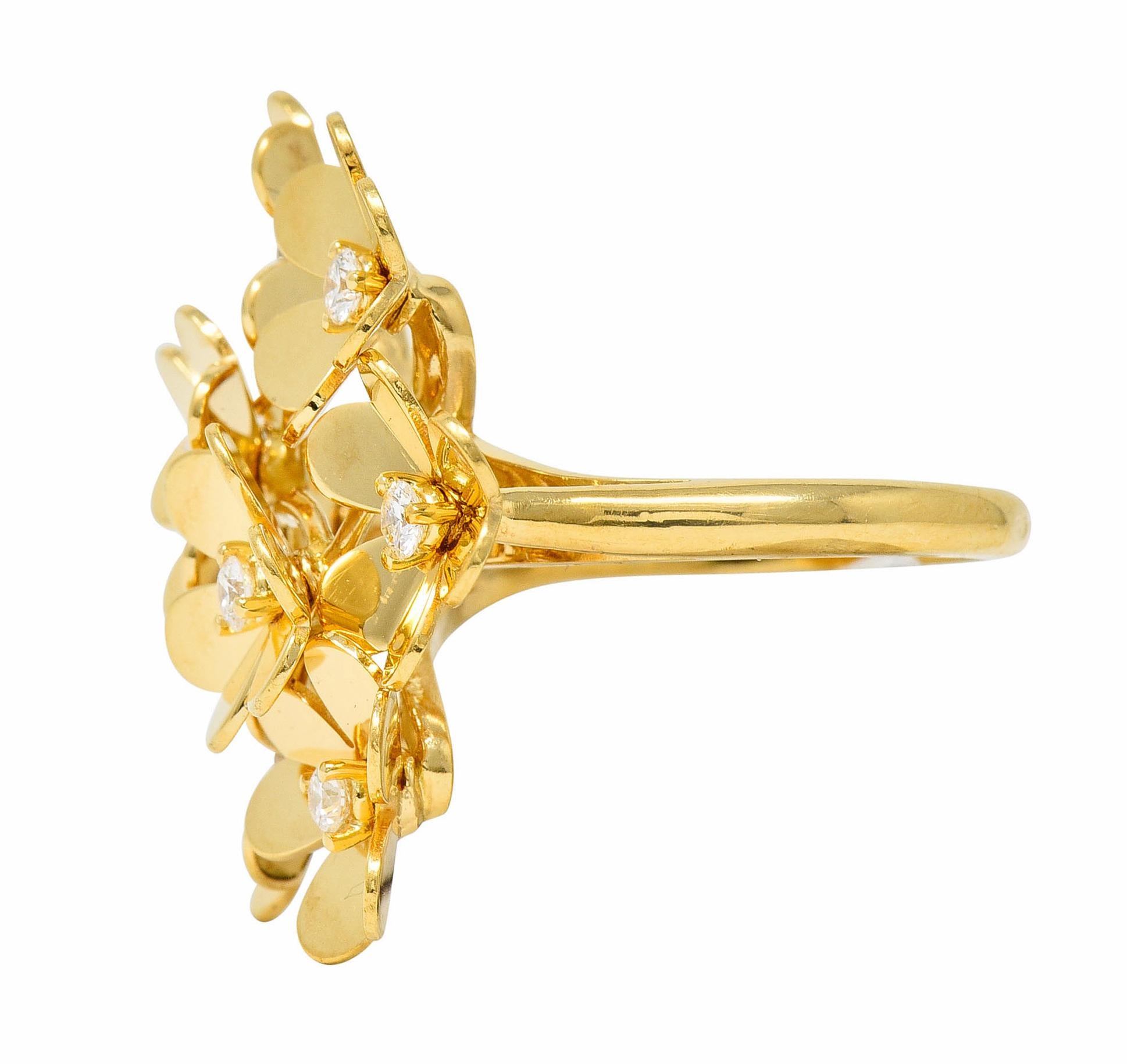 Van Cleef & Arpels Diamond 18 Karat Gold French 8 Flower Frivole Cluster Ring In Excellent Condition In Philadelphia, PA