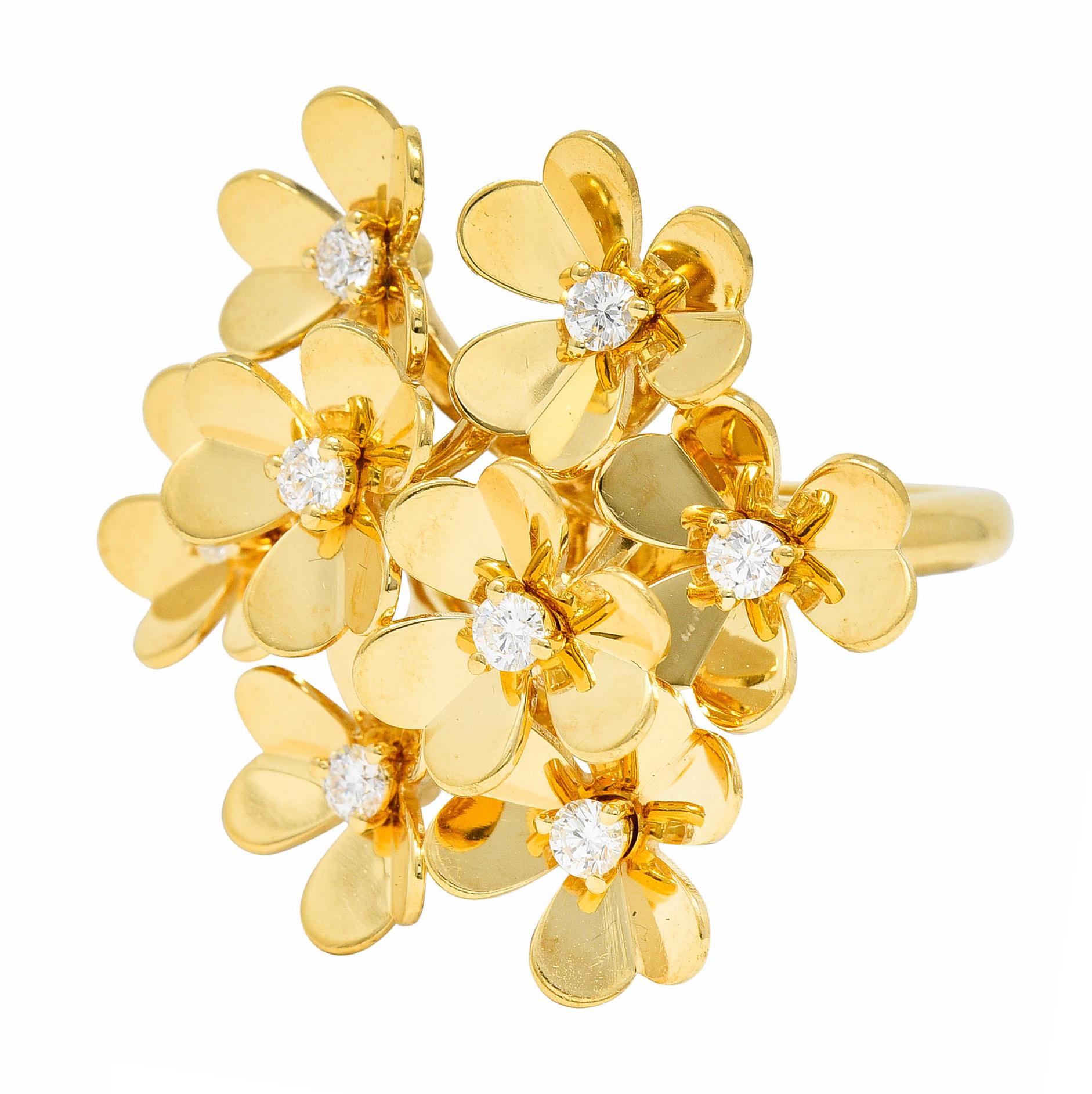 Women's or Men's Van Cleef & Arpels Diamond 18 Karat Gold French 8 Flower Frivole Cluster Ring