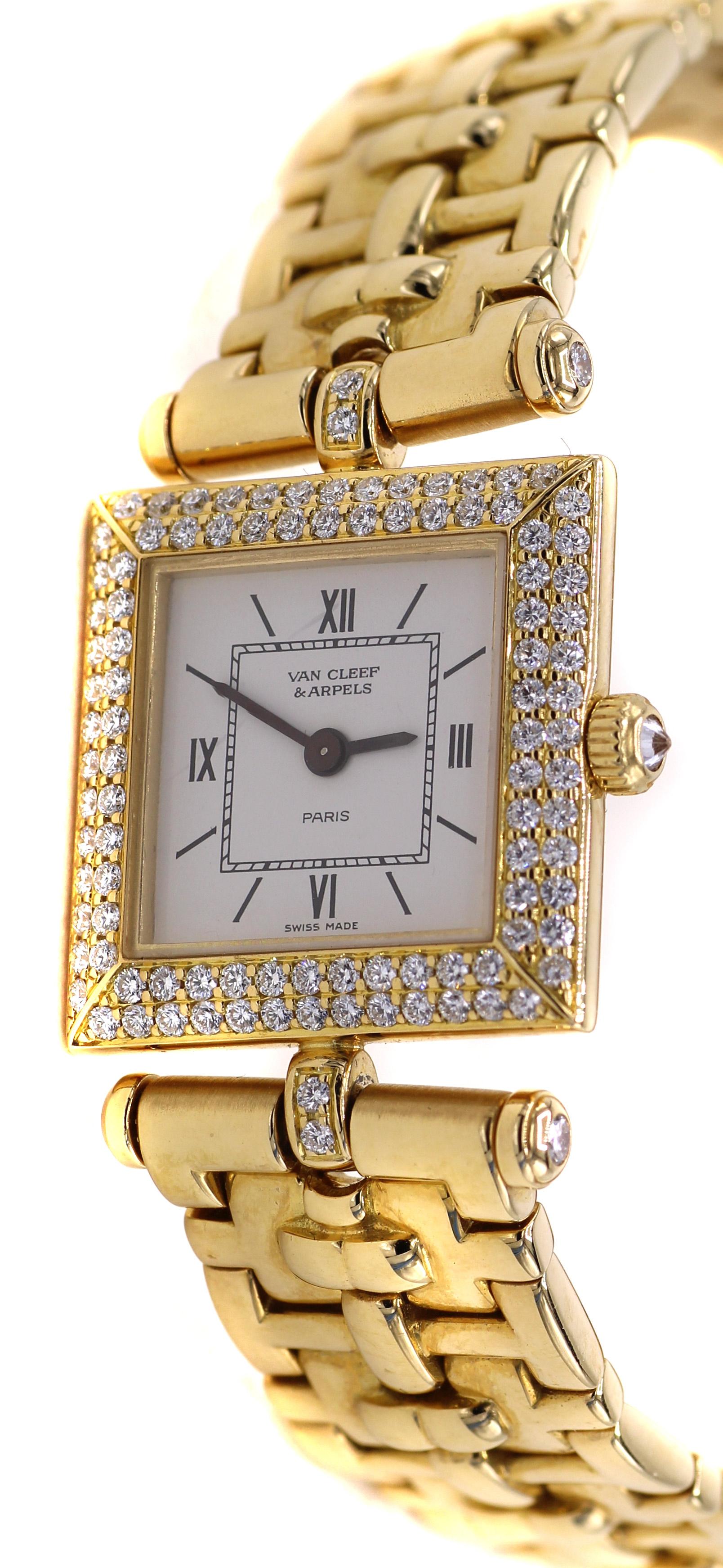 Van Cleef & Arpels: 18 Karat Gold Damenarmbanduhr mit Diamanten im Zustand „Gut“ im Angebot in New York, NY