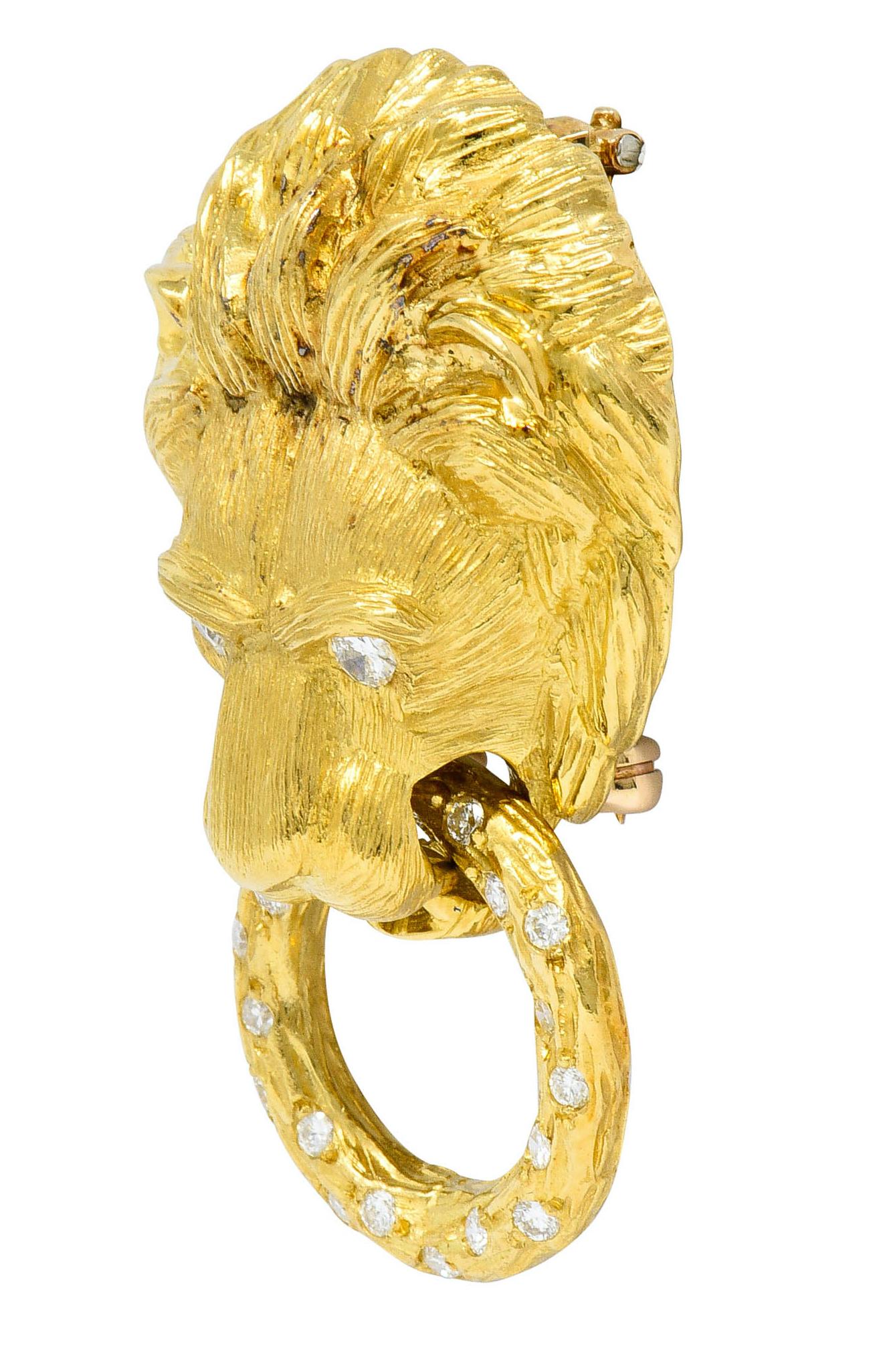 Brilliant Cut Van Cleef & Arpels Diamond 18 Karat Gold Lion Doorknocker Brooch