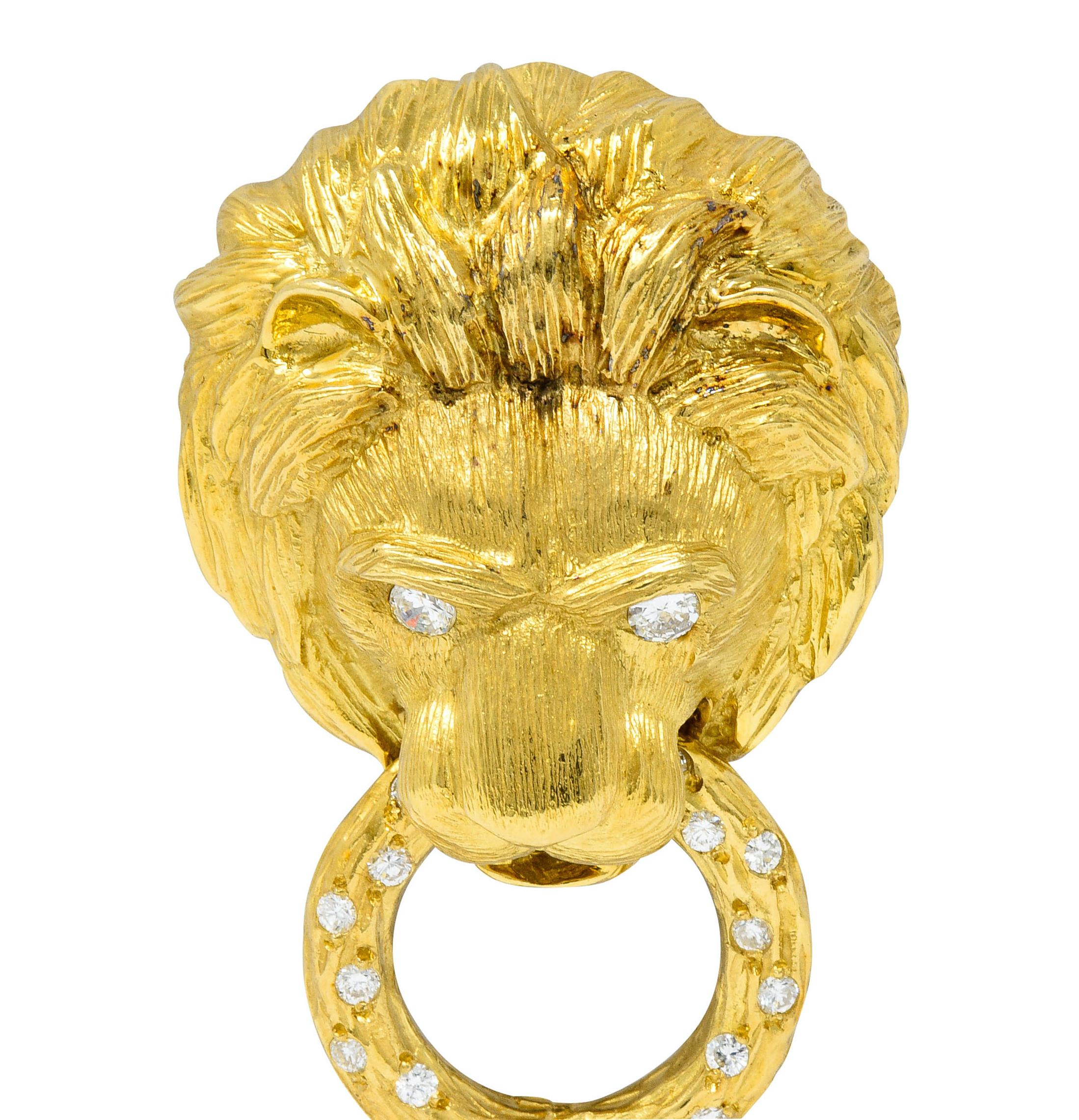 Van Cleef & Arpels Diamond 18 Karat Gold Lion Doorknocker Brooch In Excellent Condition In Philadelphia, PA