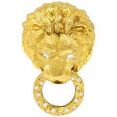 Van Cleef & Arpels Diamond 18 Karat Gold Lion Doorknocker Brooch