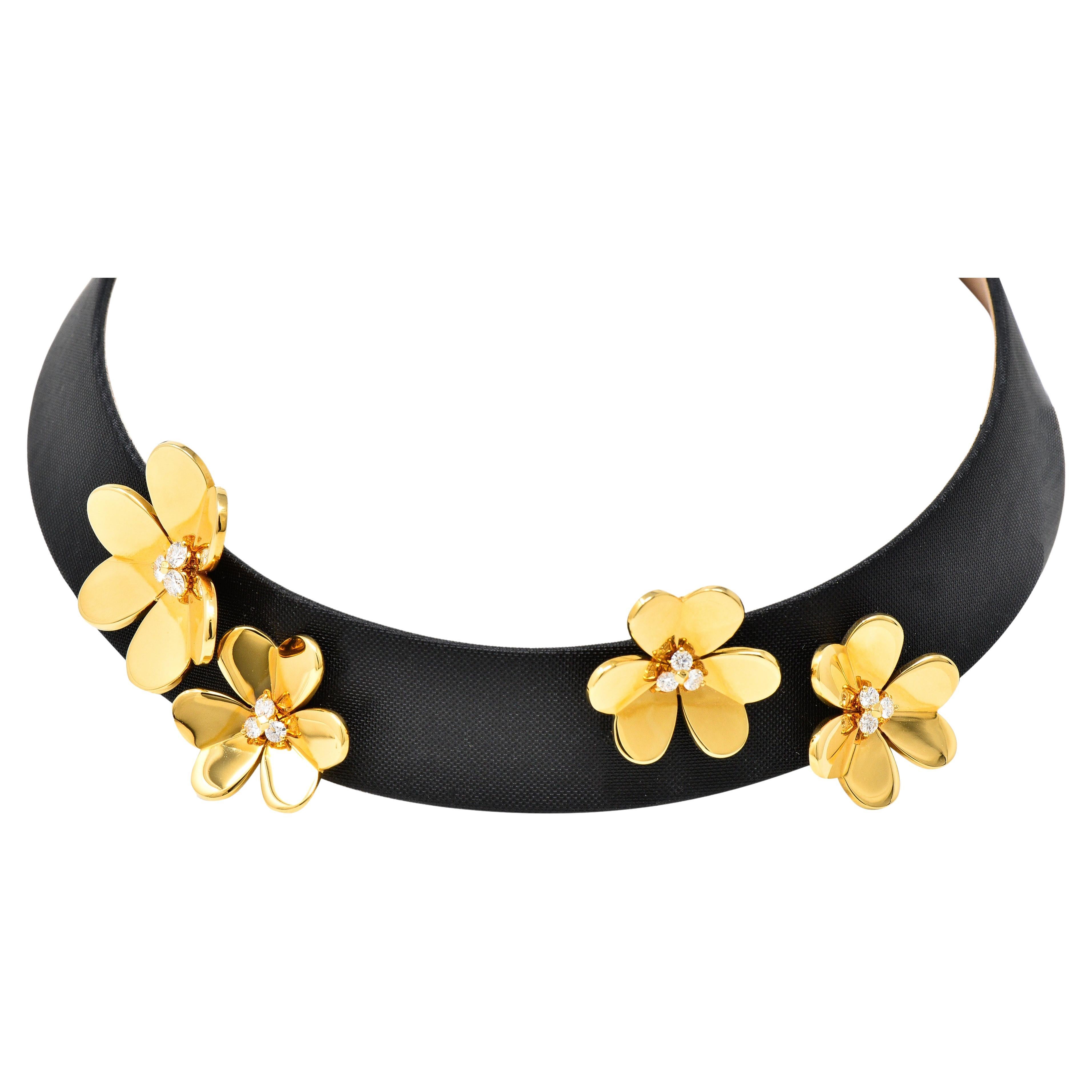 Van Cleef & Arpels Diamond 18 Karat Yellow Gold Frivole French Clover Necklace