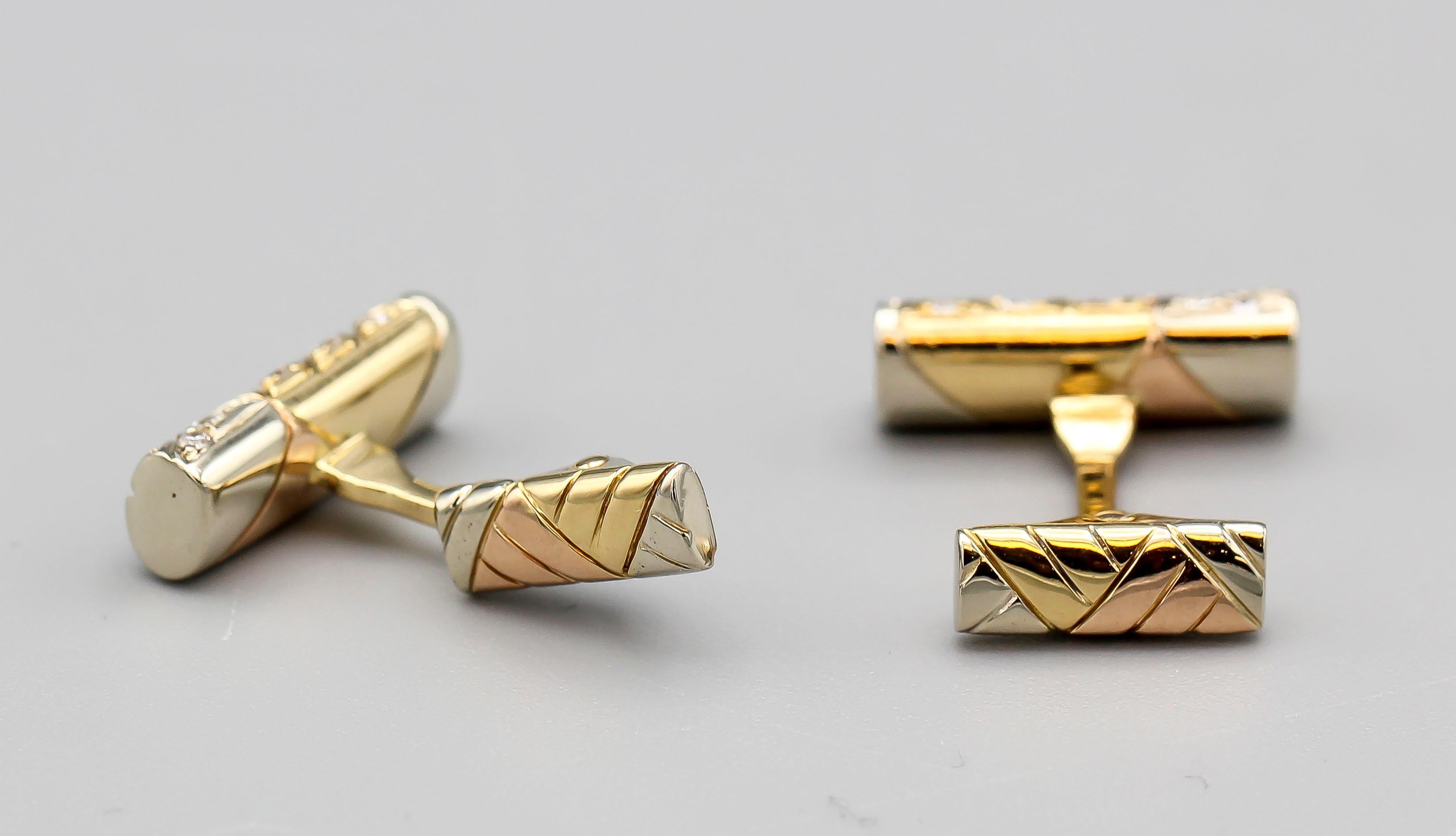 Van Cleef & Arpels Diamond 18k 2-Tone Gold Bar Cufflinks  In Excellent Condition In New York, NY