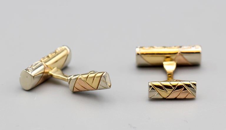 Men's Van Cleef & Arpels Diamond 18k 2-Tone Gold Bar Cufflinks  For Sale