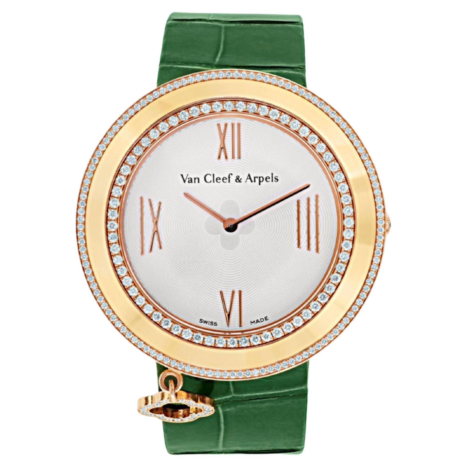 Van Cleef & Arpels Diamond 18k Gold 38mm Charms Watch 2572115 With Box & Papers For Sale