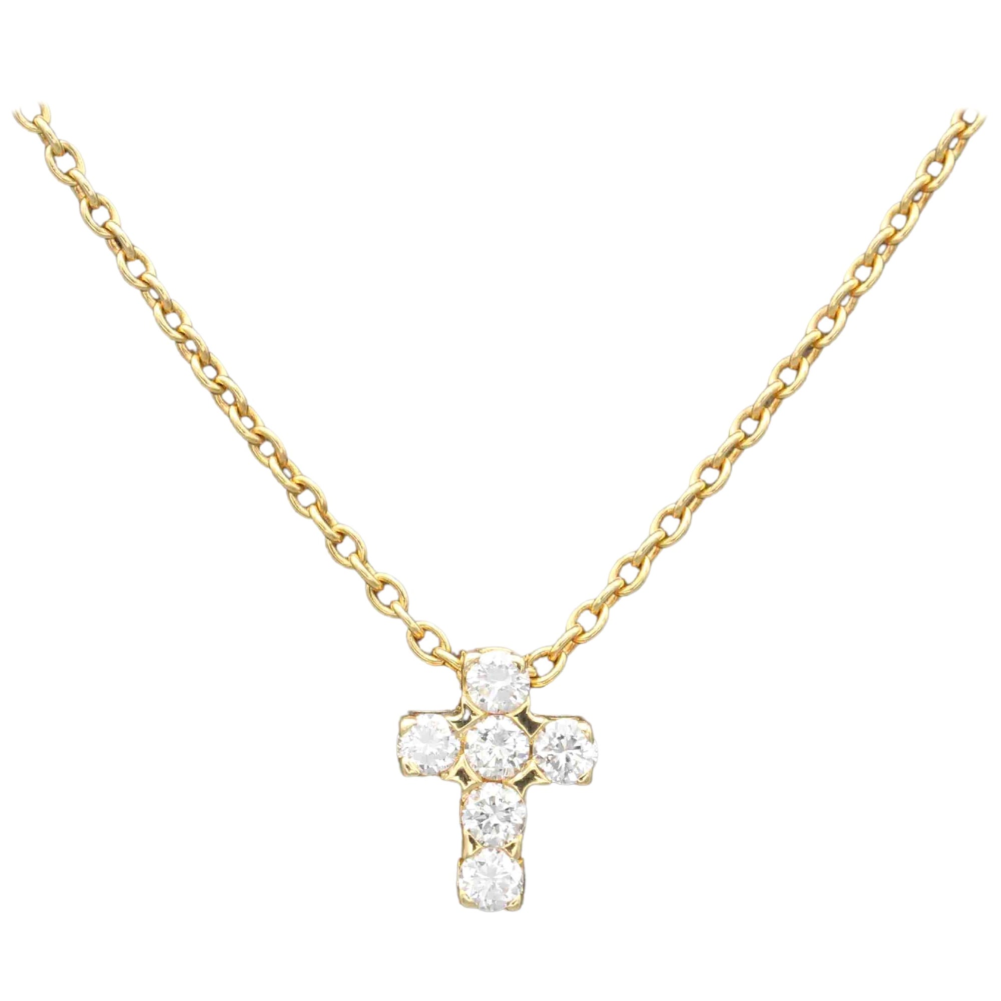 Van Cleef & Arpels Diamant-Halskette mit Kreuzanhänger aus 18 Karat Gold
