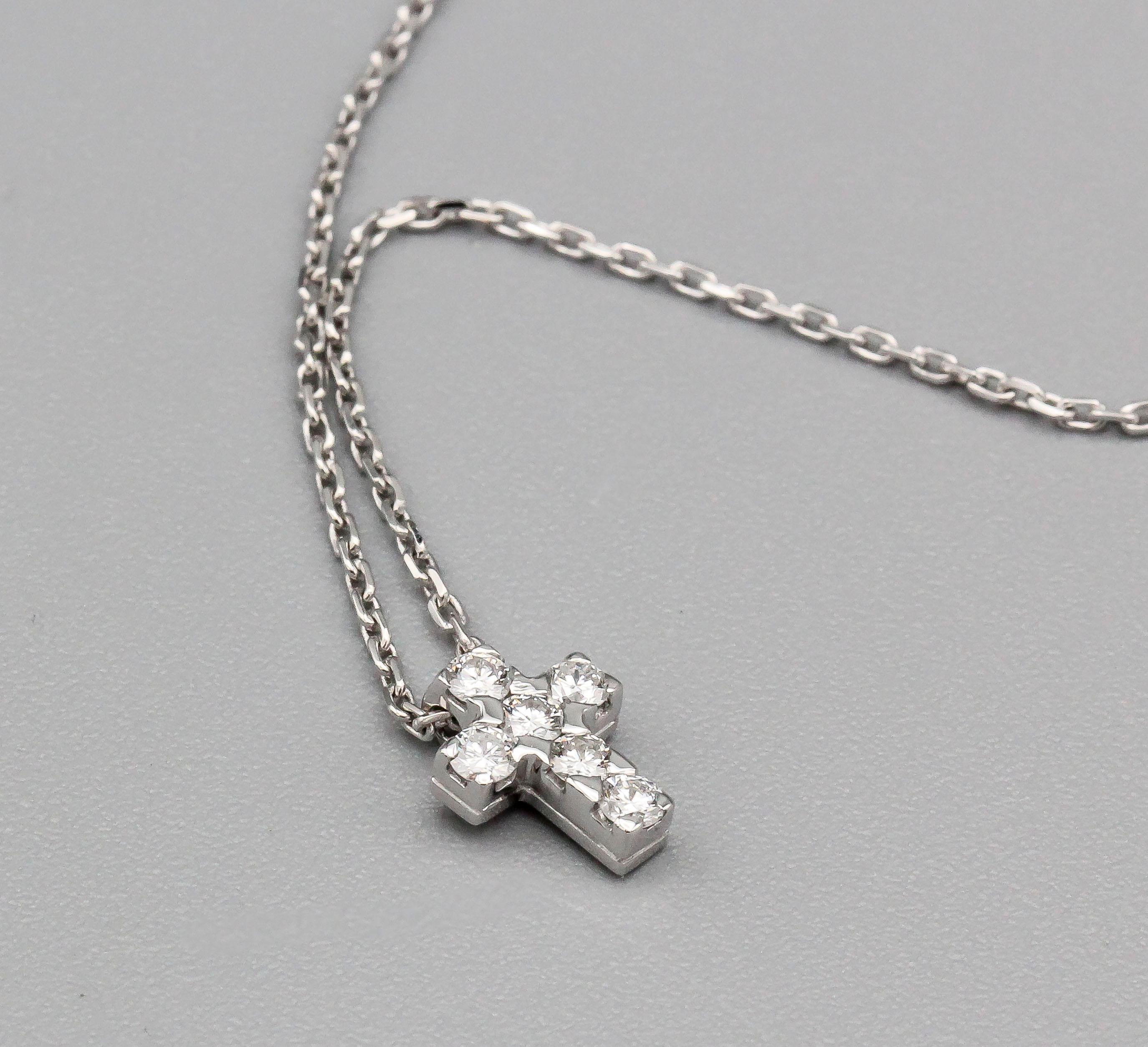 Women's Van Cleef & Arpels Diamond 18k White Gold Cross Pendant Necklace